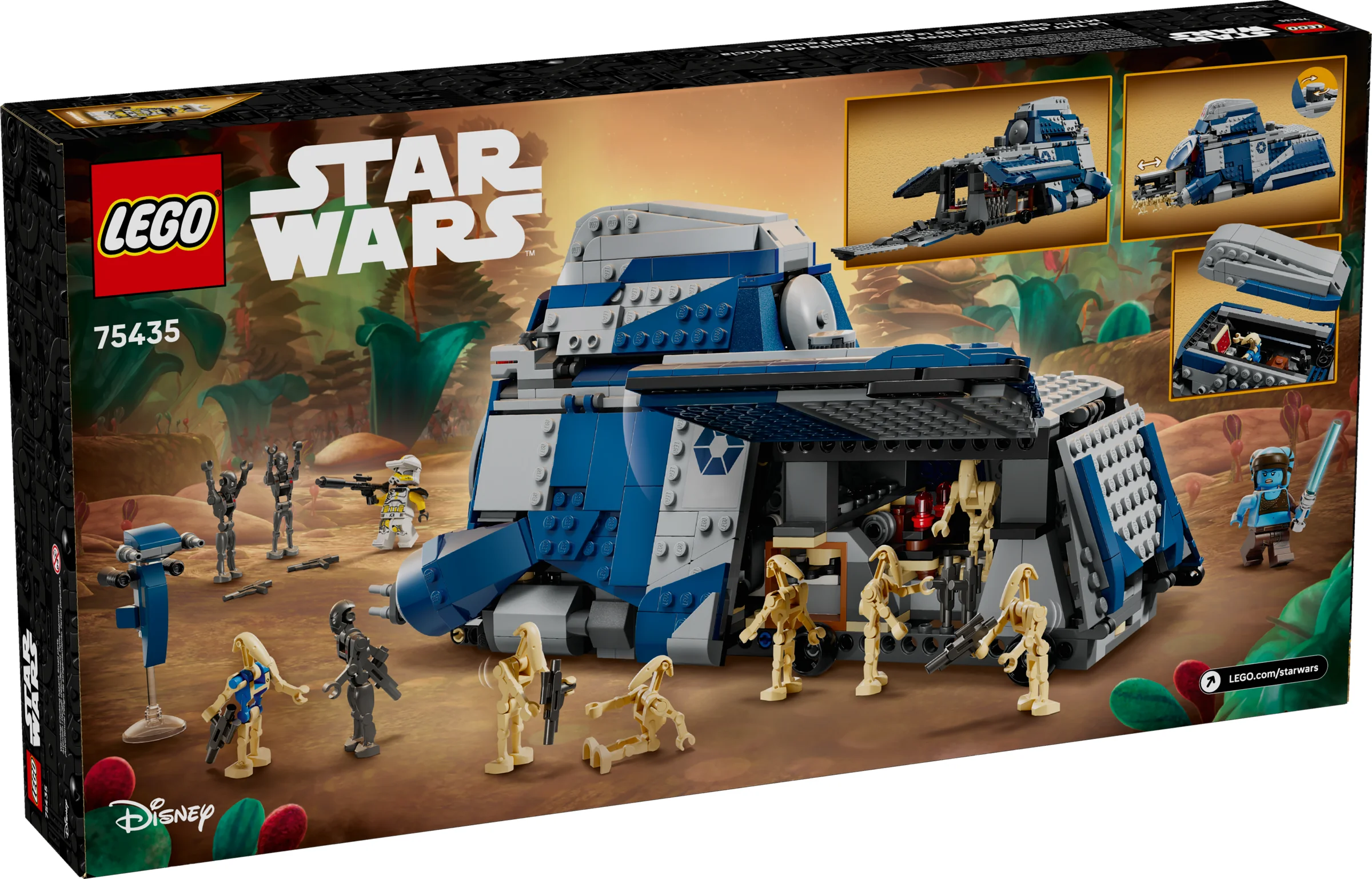 Cutia setului LEGO Star Wars 75435, cu MTT-ul separatist și minifigurinele incluse.