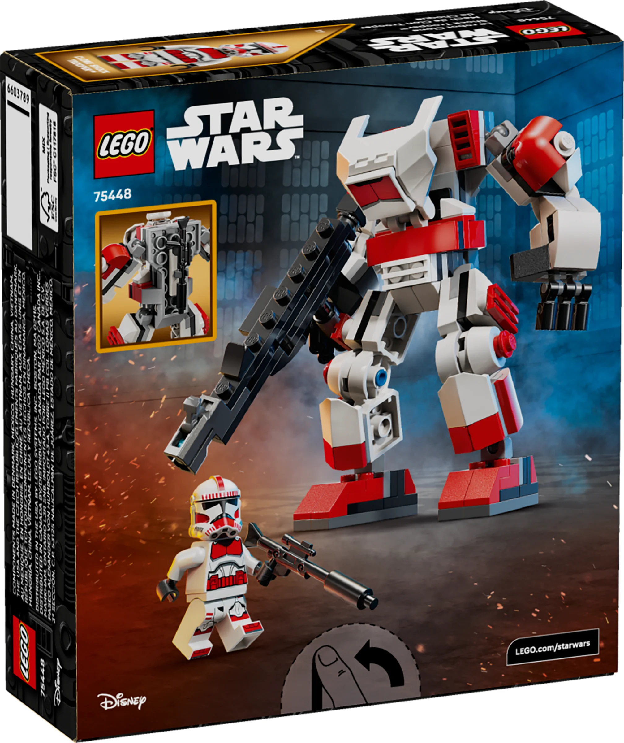 Cutia setului LEGO 75448, prezentând mech-ul Clone Shock Trooper și minifigurina asociată.
