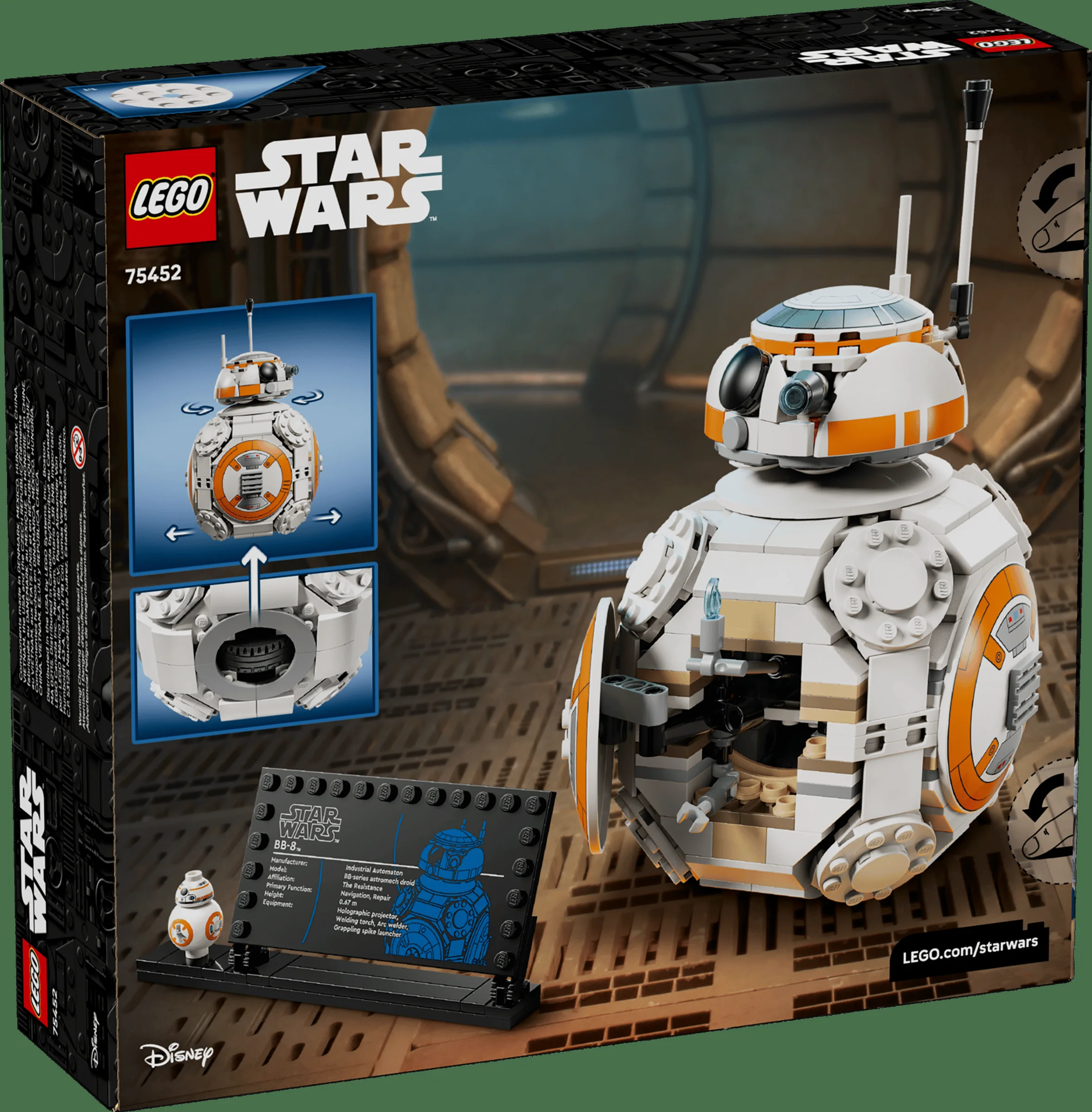 Imagine cu cutia setului LEGO 75452 BB-8, ce prezintă modelul și funcțiile sale.