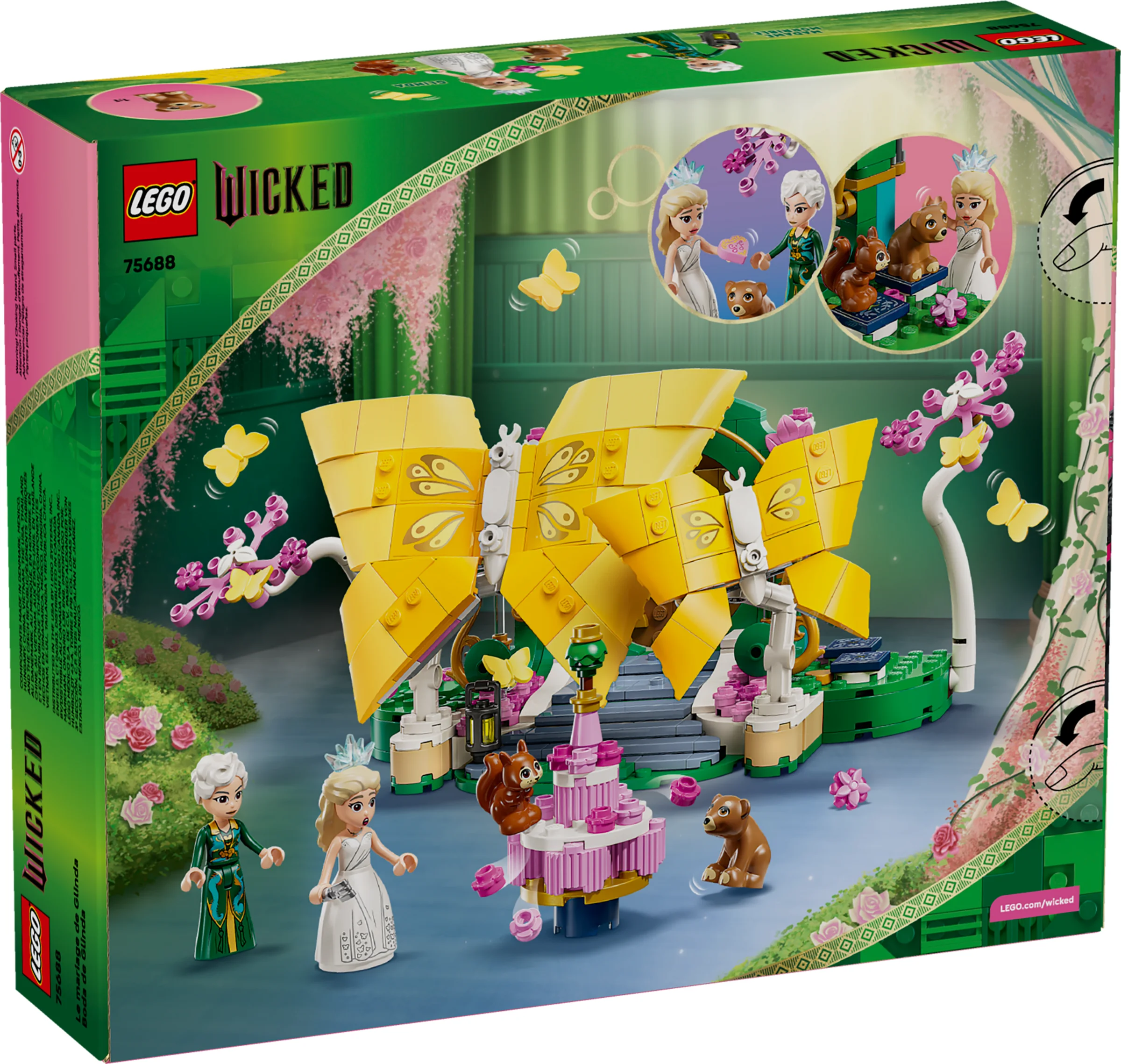 Imaginea cutiei LEGO Wicked 75688, prezentând setul cu Glinda și Madame Morrible.