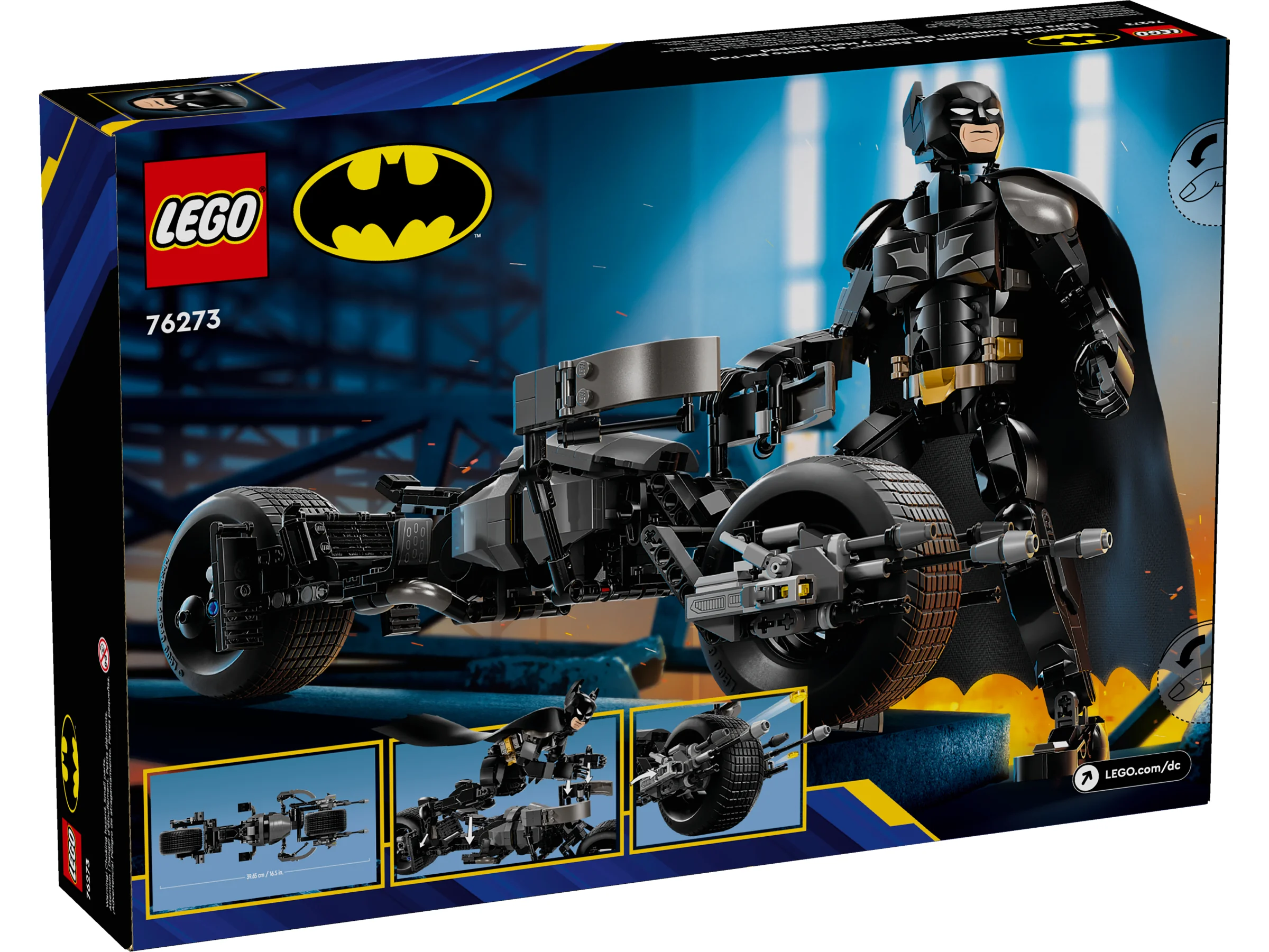 Cutie cu LEGO Batman 76273, figurină și Bat-Pod. Un cadou perfect pentru fanii Batman.