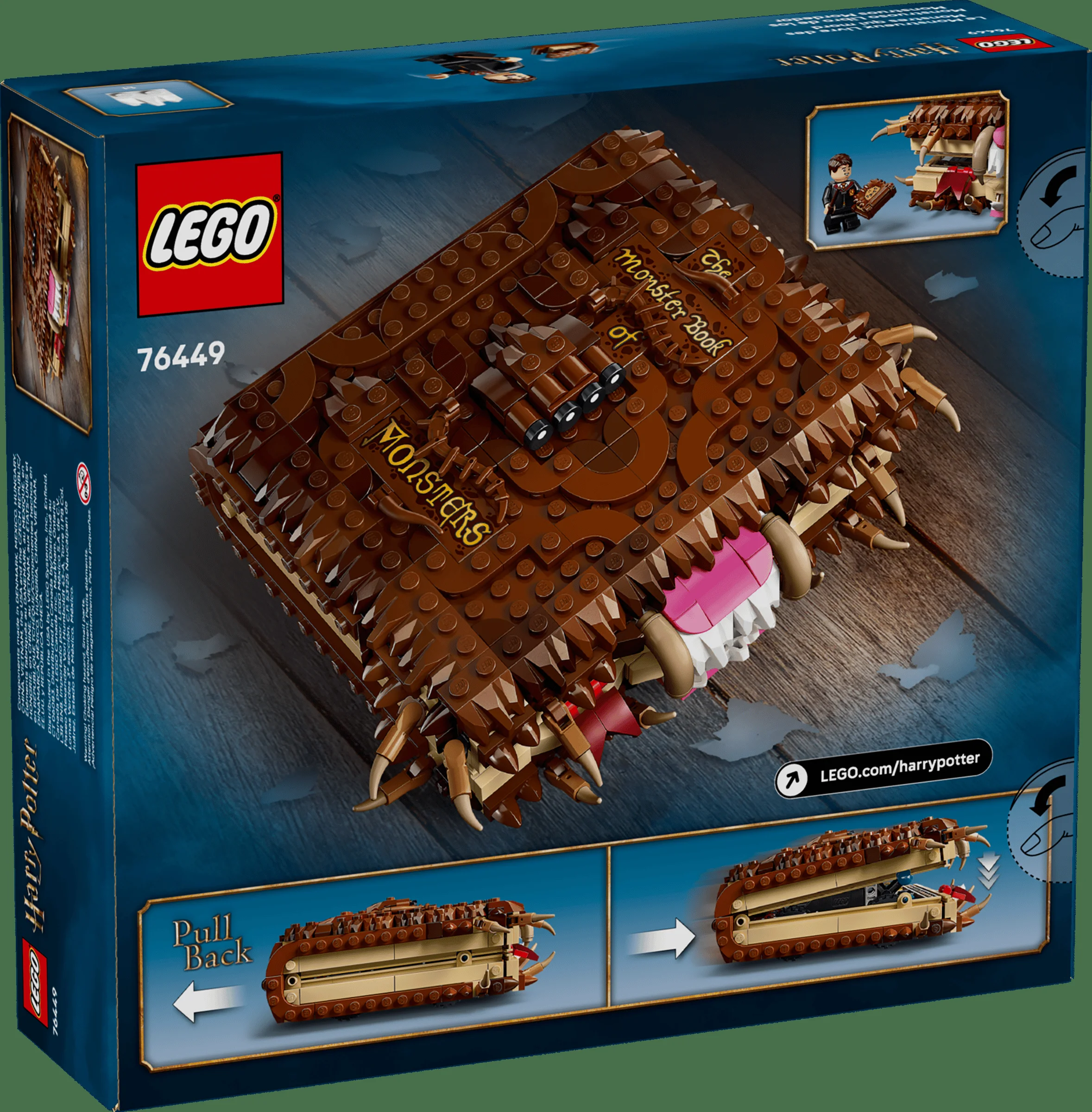 Cutia LEGO 76449, ce prezintă Cartea Monștrilor, cu detalii despre funcții și minifigurine.