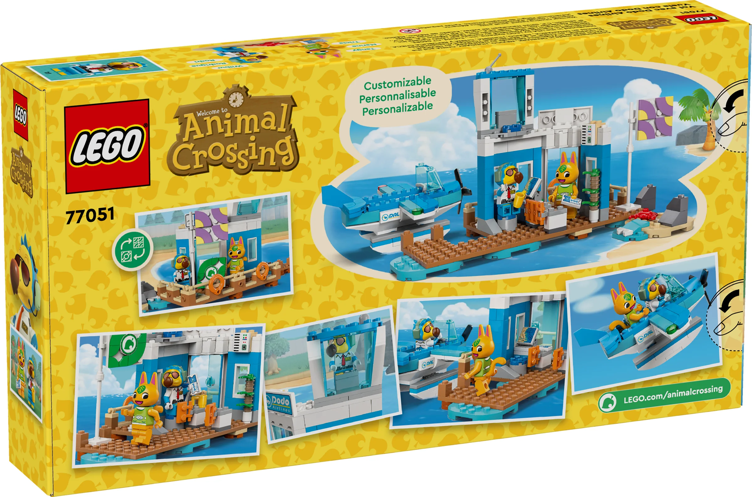 Cutia setului LEGO 77051 prezintă insula aeroportului Dodo Airlines, cu avion și minifigurine.
