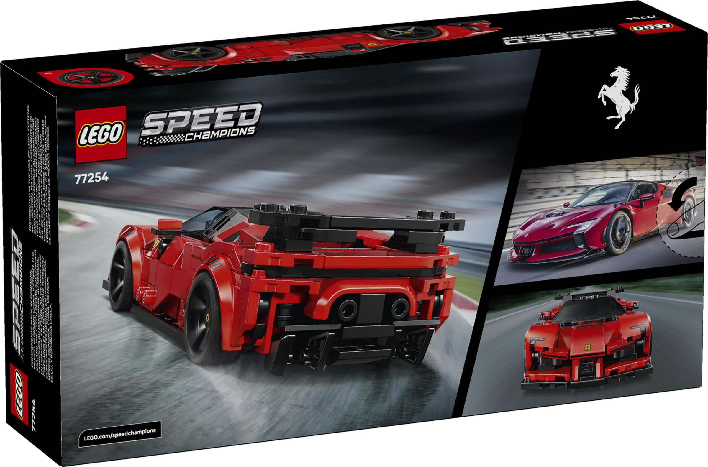 Imagine a cutiei LEGO 77254 Ferrari SF90 XX Stradale, cu detaliile modelului roșu.