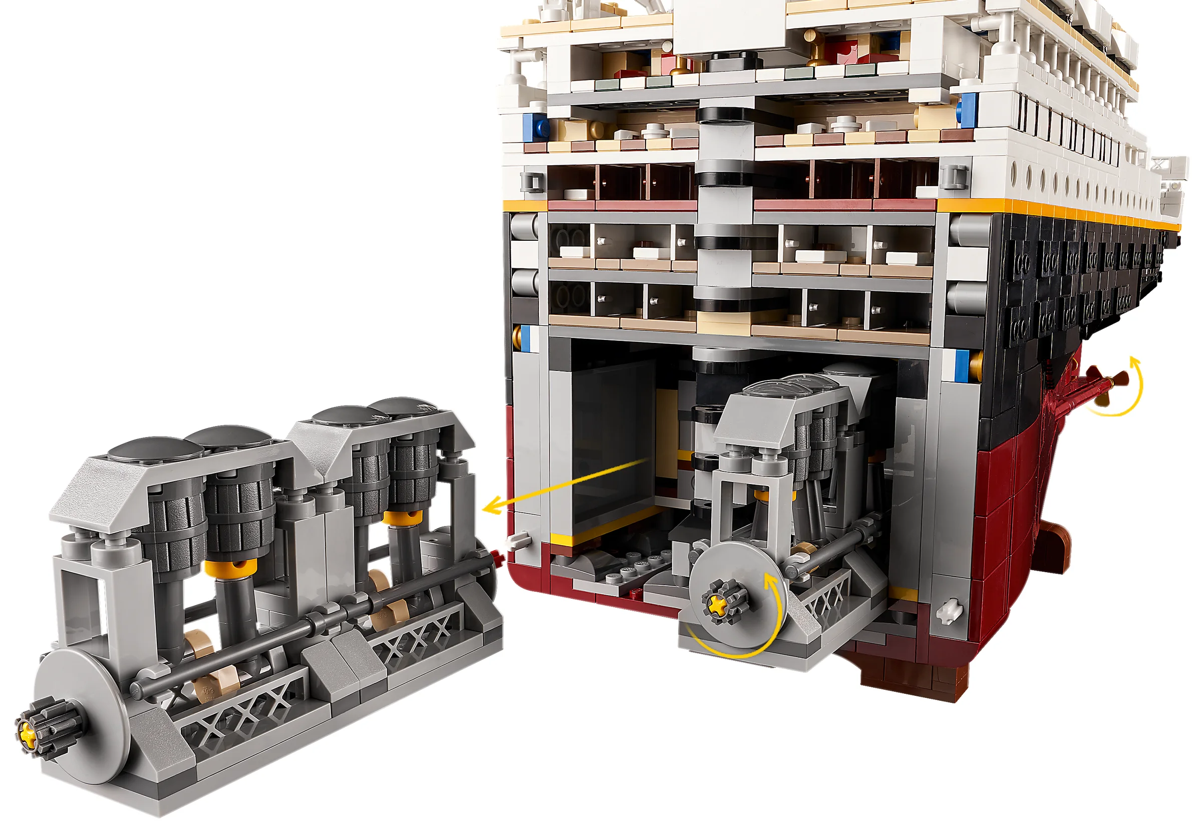 Secțiune a Titanicului LEGO, ce arată interioarele și mecanismul motorului. Detalii uimitoare!