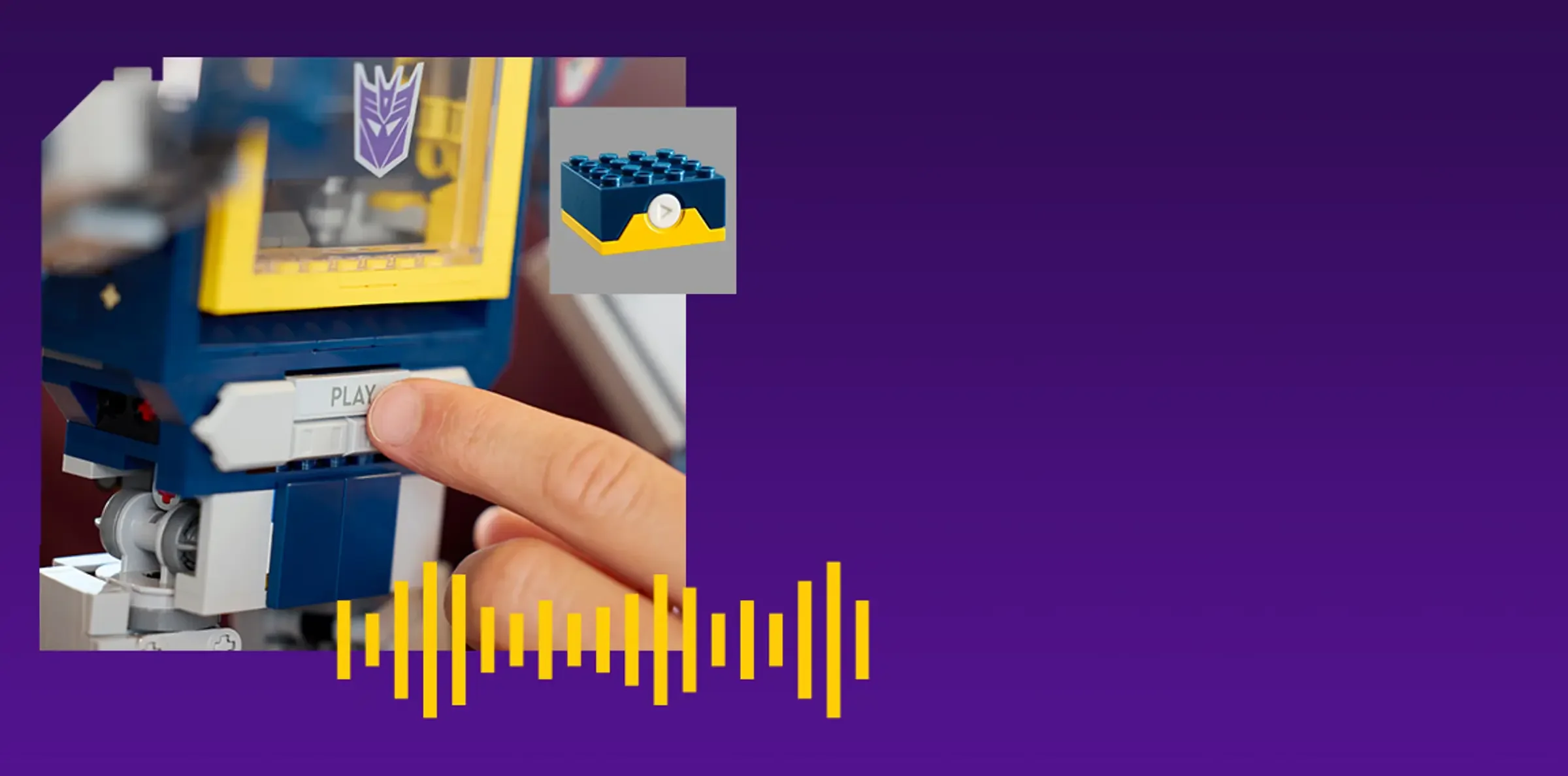 Imagine detaliată cu transformarea LEGO Soundwave, apăsând butonul 
