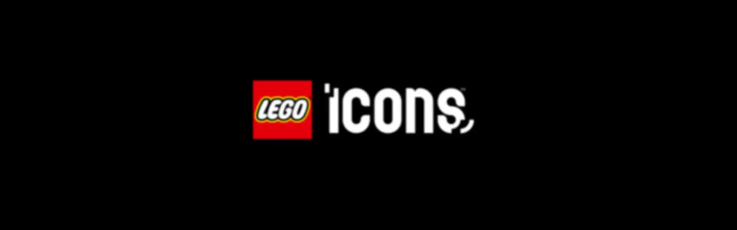 Logo LEGO Icons pe fundal negru, detaliu din branding-ul produsului.