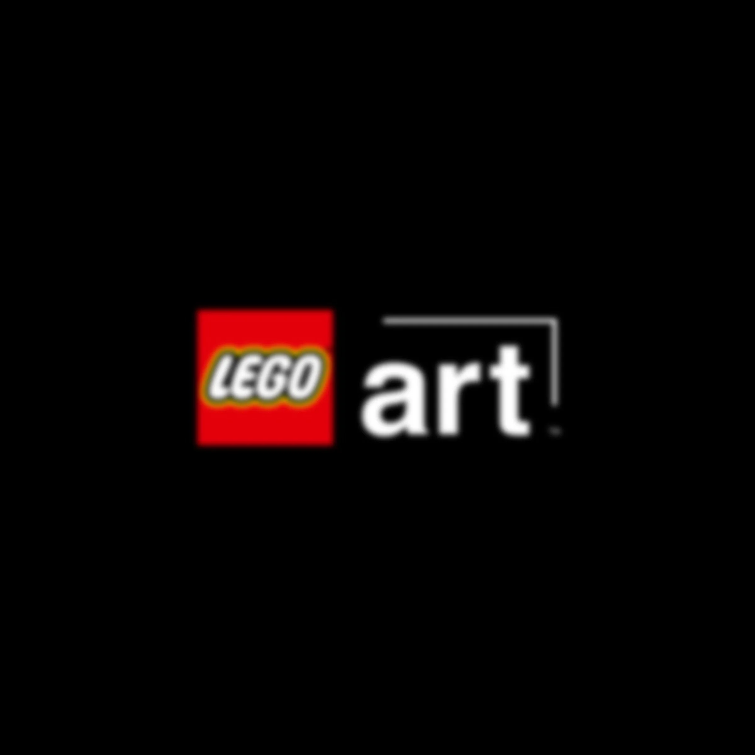 Logo LEGO Art, roșu și alb, pe fundal negru.