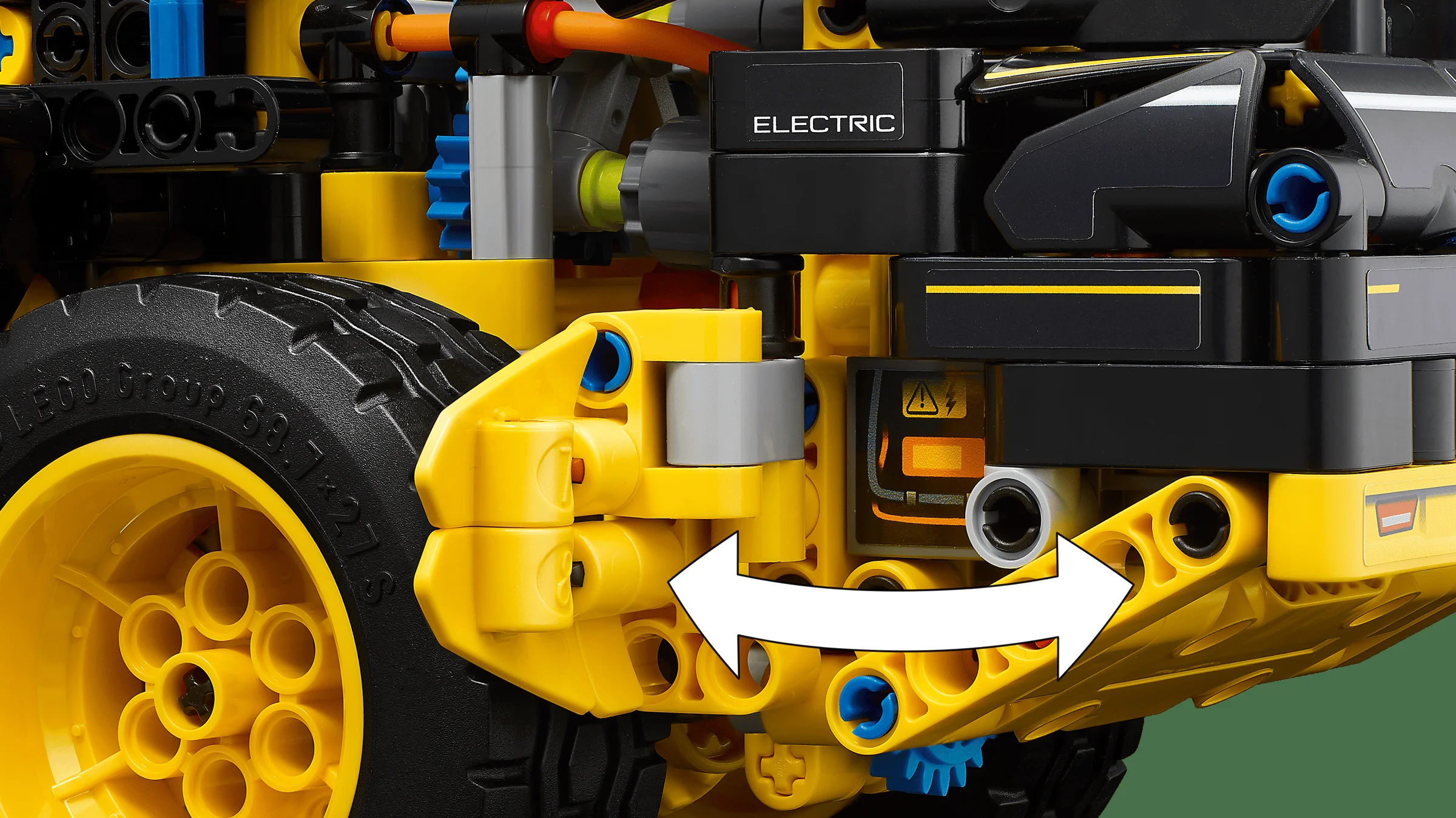Detalii ale încărcătorului electric Volvo L120, cu accent pe funcționalitatea sa.