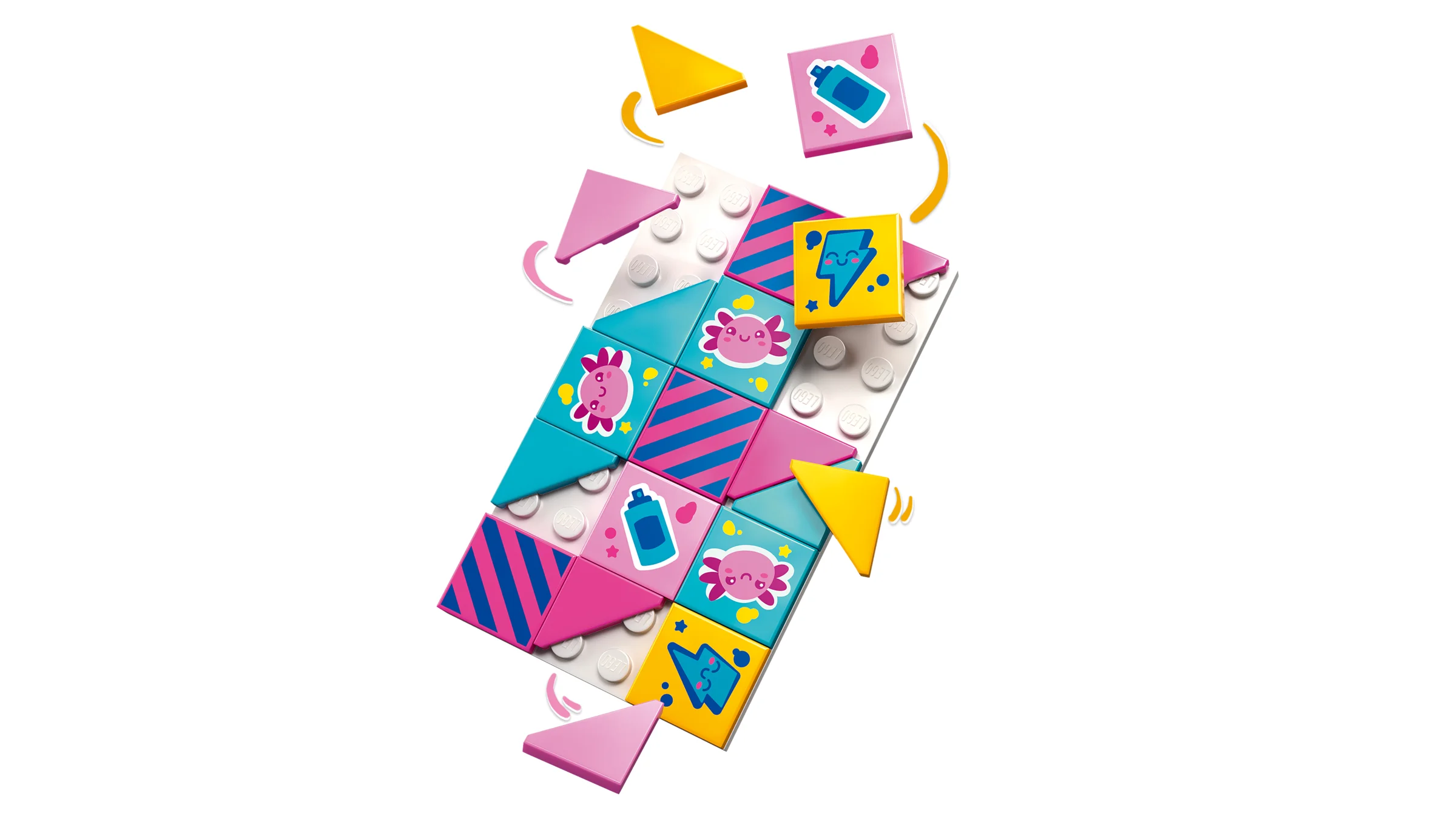 Detalii despre plăcile decorative LEGO Friends cu modele colorate și vesele.