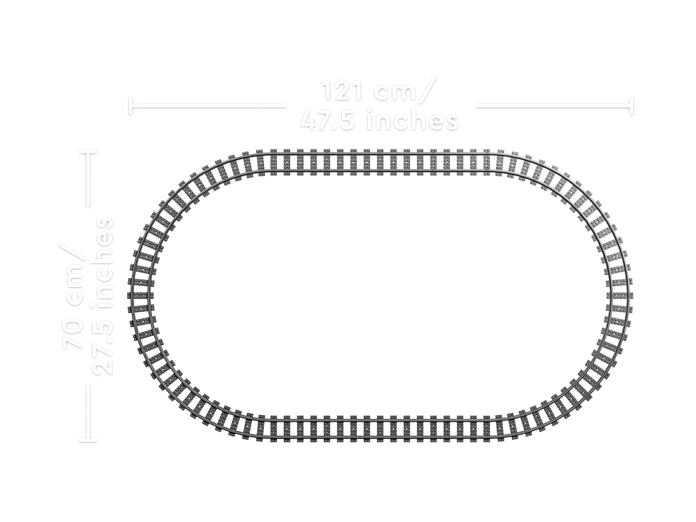 Imagine cu dimensiunile șinei de tren, 121 cm x 70 cm. Ideal pentru a planifica layout-ul.