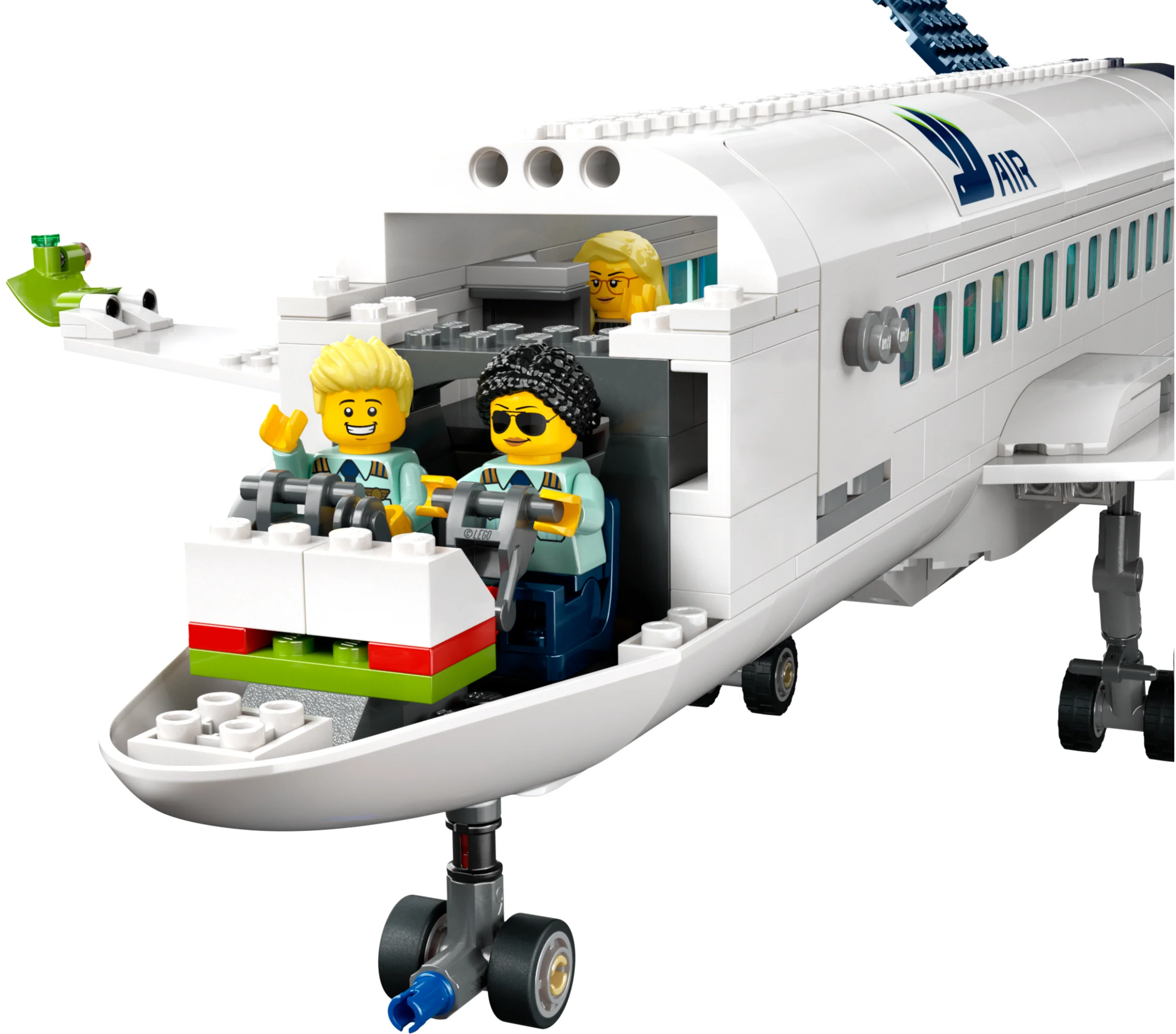 Imagine detaliată a cabinei avionului cu minifigurine piloți. Interacțiune și joacă.