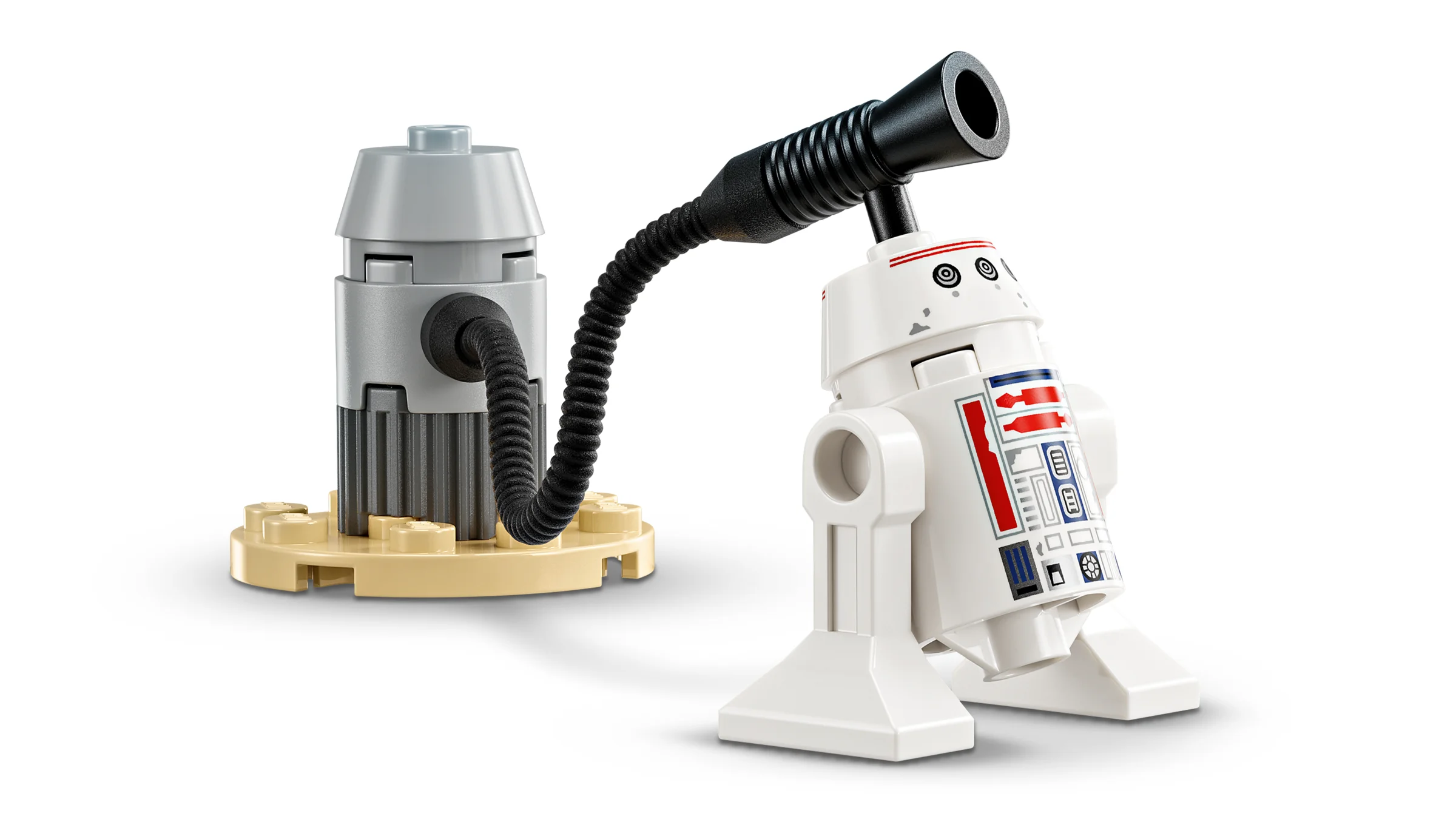 Ansamblu LEGO cu droid și aparat, piese detaliate și culori vii.