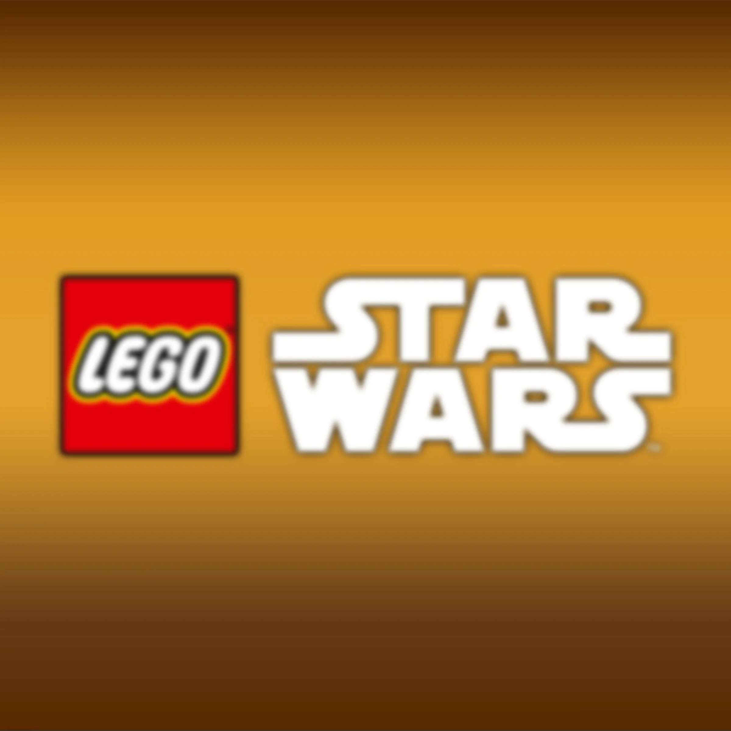 Logo-urile LEGO și Star Wars, elemente grafice iconice, fundal auriu-maroniu.