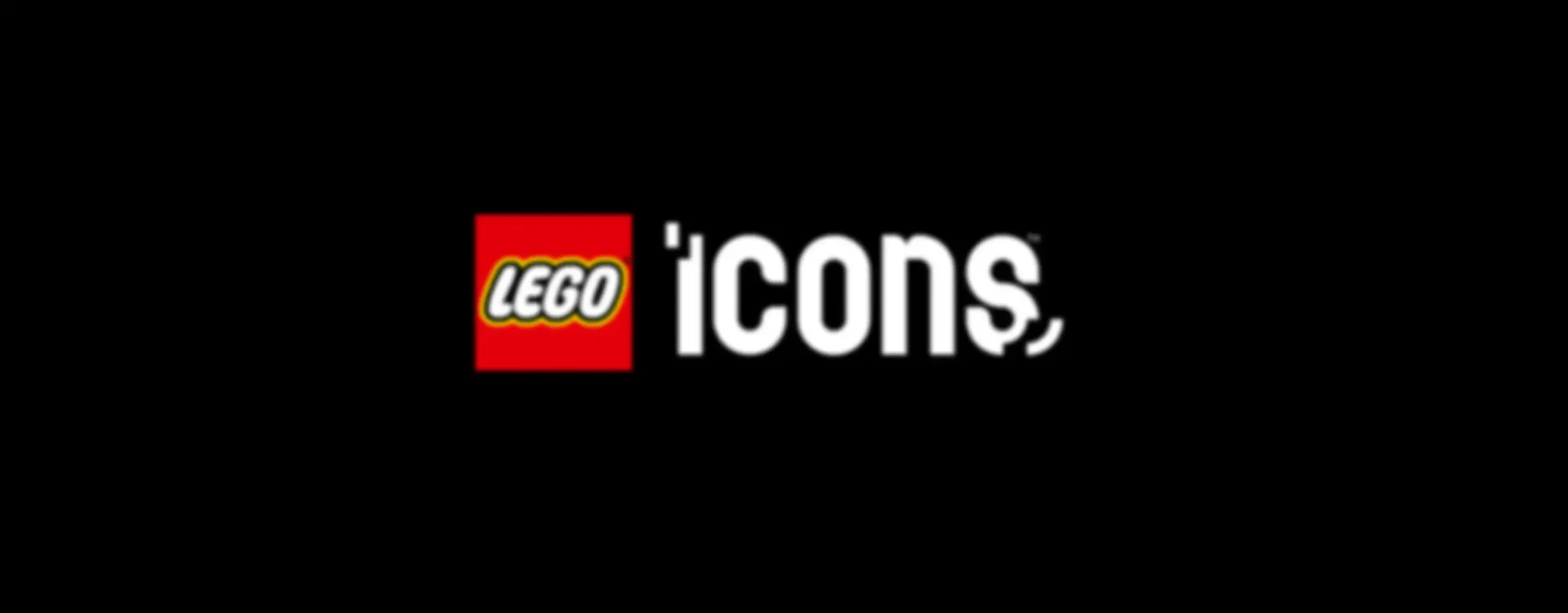 Logo LEGO Icons pe fundal negru.