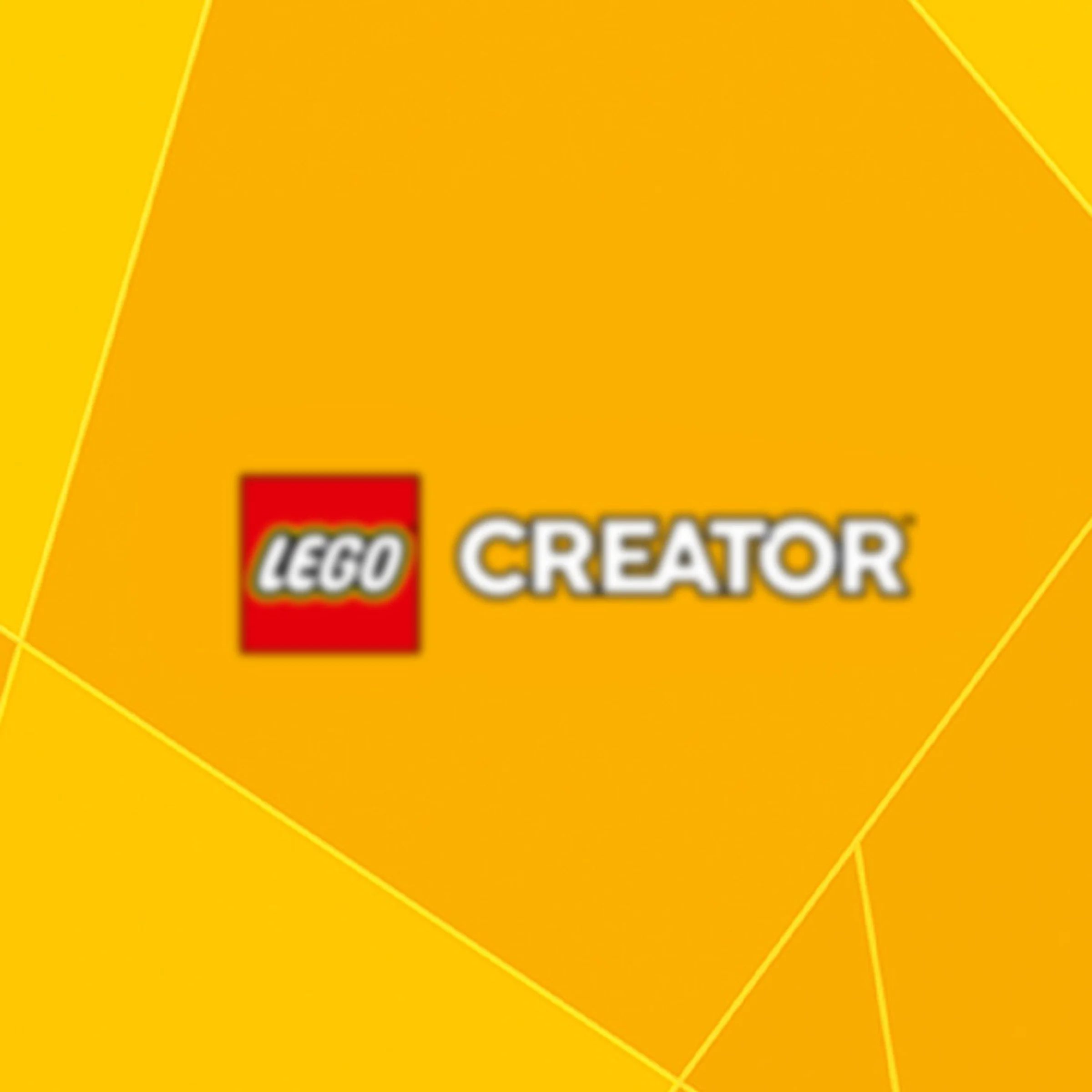 Sigla LEGO Creator pe fundal galben, simplu și curat.