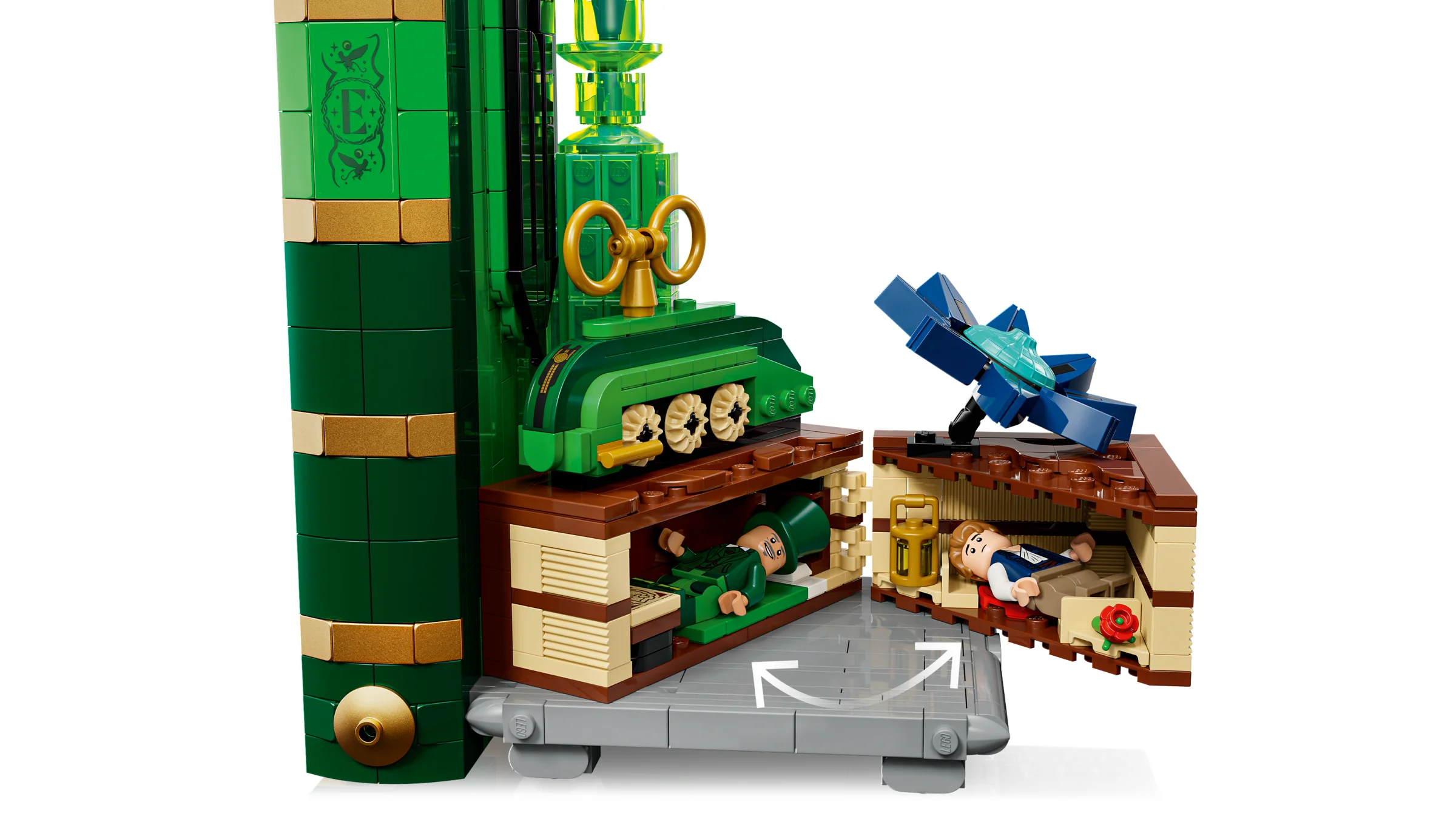 Imagine cu funcția de deschidere a setului LEGO Glinda și Elphaba.