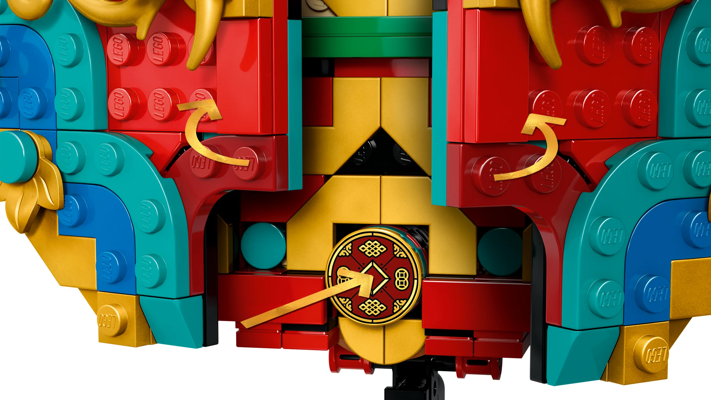 Detalii ale mecanismului de deschidere al artificiului LEGO Fortune Firecracker.