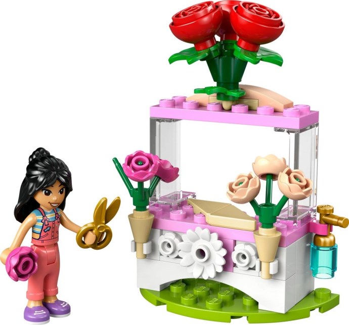 Set LEGO Friends 30721 Loc de joacă pentru pisici, conținând o figurină pisicuță, flori și elemente de construcție.