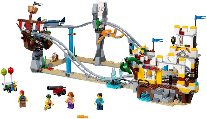 Setul LEGO 31084 Roller Coaster de Pirați, un parc de distracții colorat și interactiv.