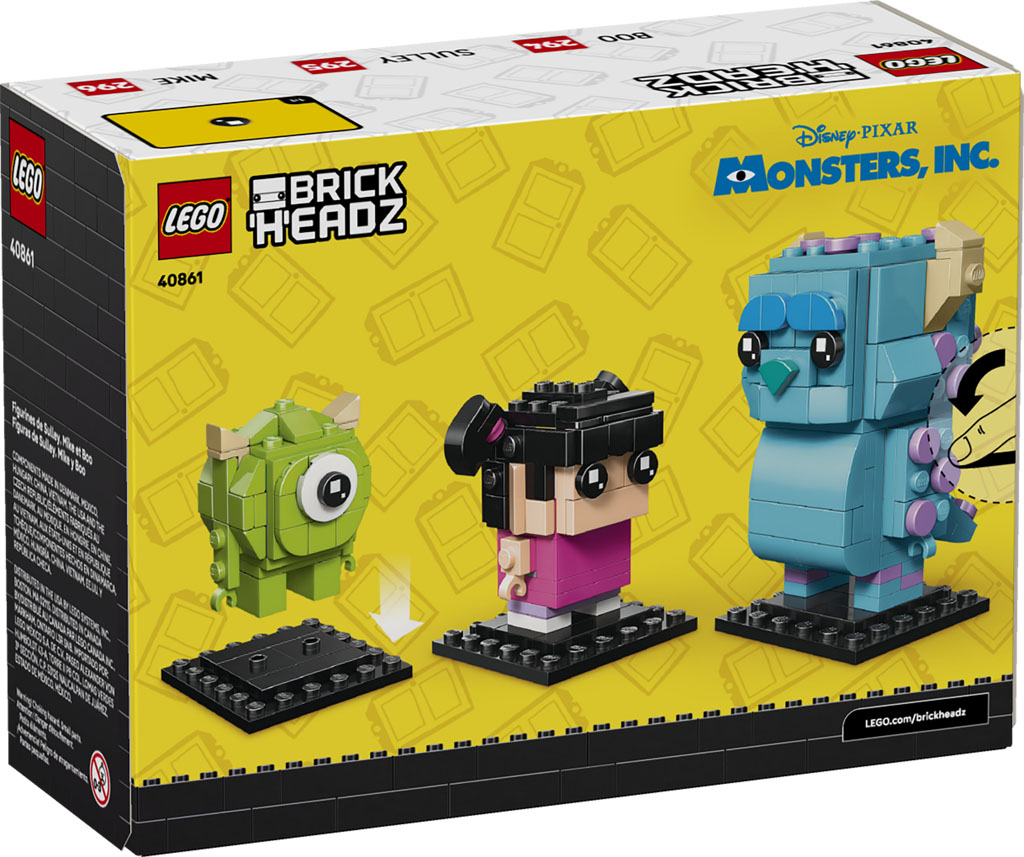 LEGO dezvăluie noul set BrickHeadz Disney Monsters Inc. 40861: Sulley, Mike și Boo în variantă de colecție