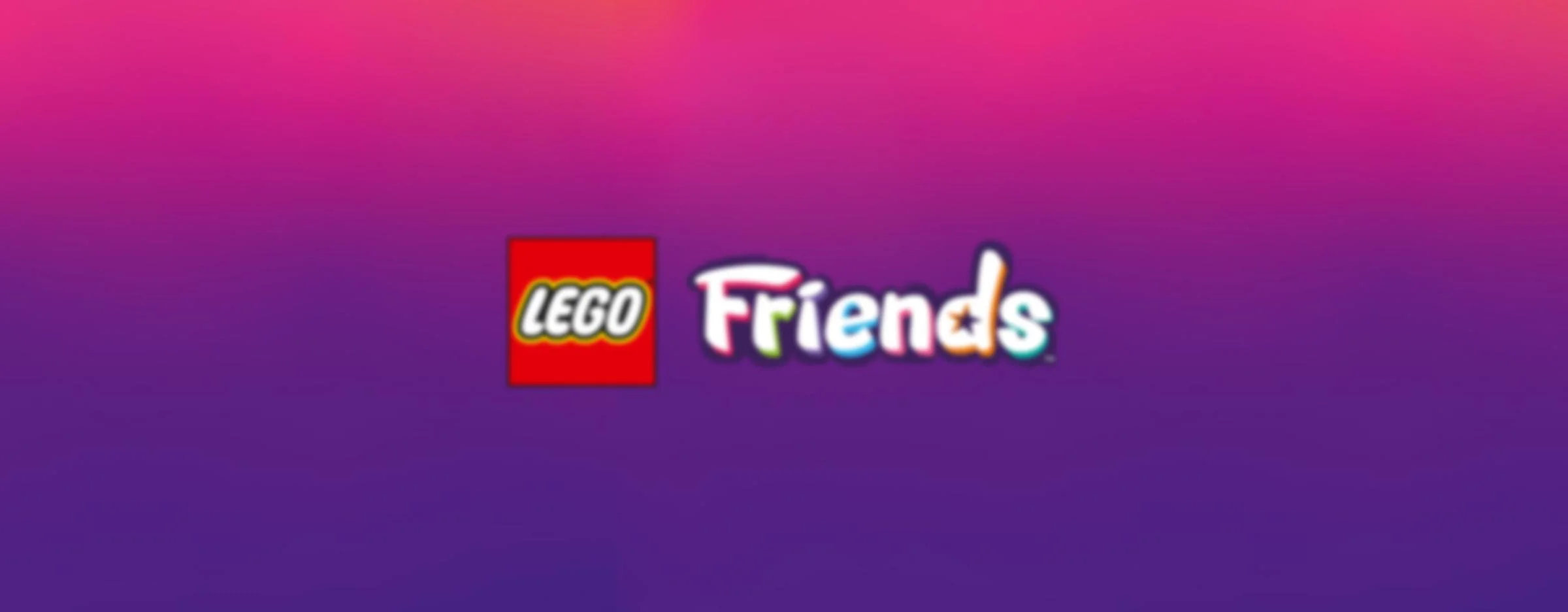 Logo LEGO Friends pe un fundal gradient violet și roz vibrant.