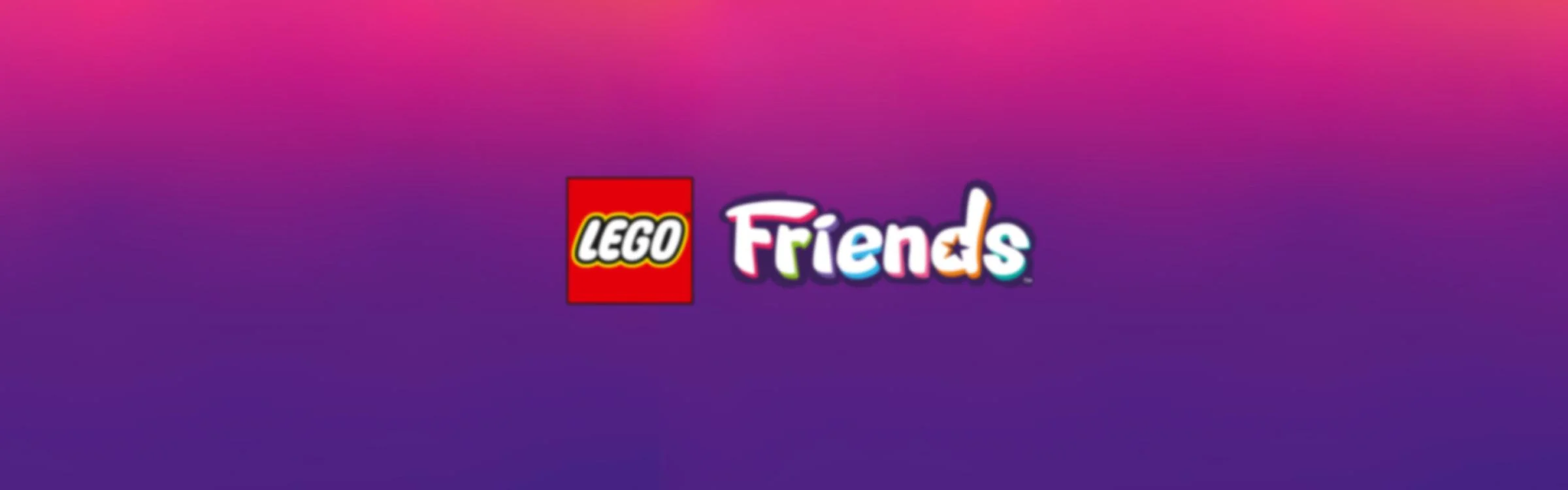 Logo-ul LEGO Friends pe un fundal violet-roz. Simbolul prieteniei și al creativității.