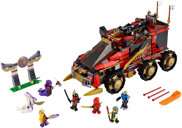 Setul LEGO Ninjago 70750 Ninja DB X, un vehicul mobil de comandă impunător cu minifigurine.