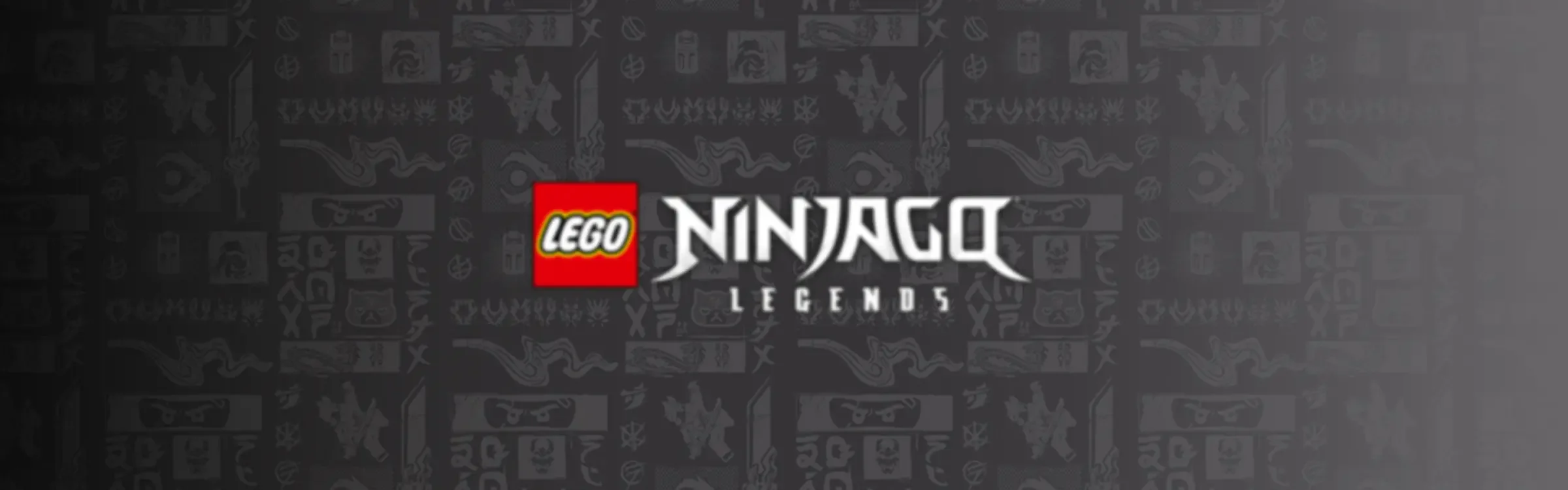 Logo LEGO Ninjago Legends pe un fundal cu motive ninja. 