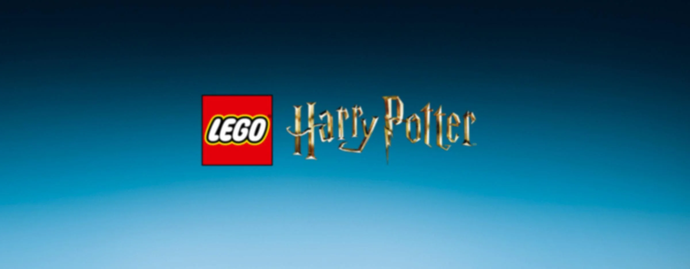 Siglele LEGO și Harry Potter pe un fundal albastru gradat. Reclama produsului.
