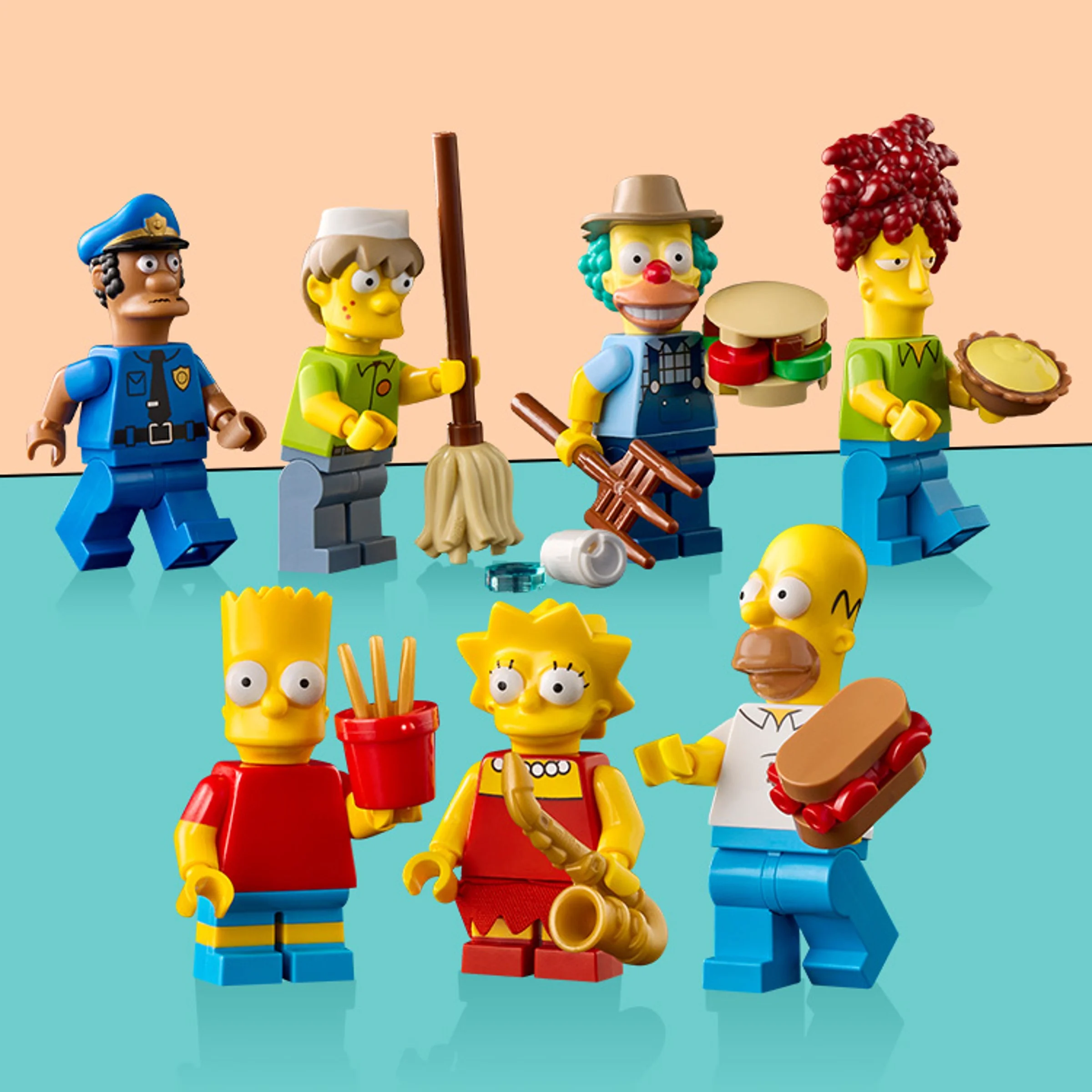 Minifigurinele setului Krusty Burger, incluzând personajele principale. Detalii excelente.