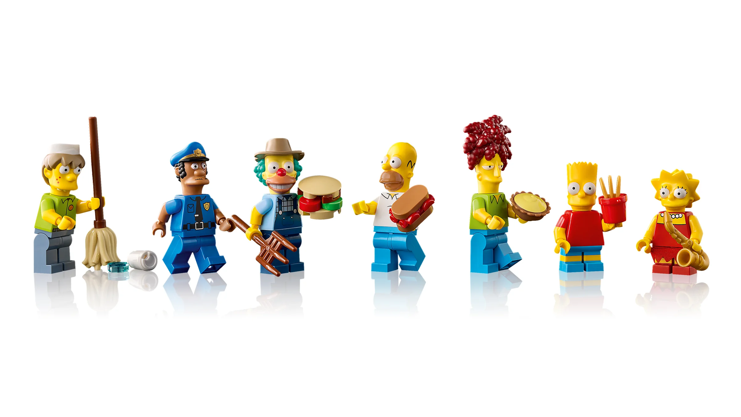 Prezentare detaliată a minifigurinelor din setul LEGO Krusty Burger. Personaje diverse și atractive.