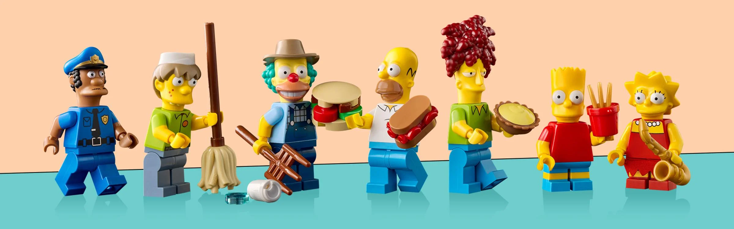 Prezentare detaliată a minifigurinelor LEGO Simpsons Krusty Burger.