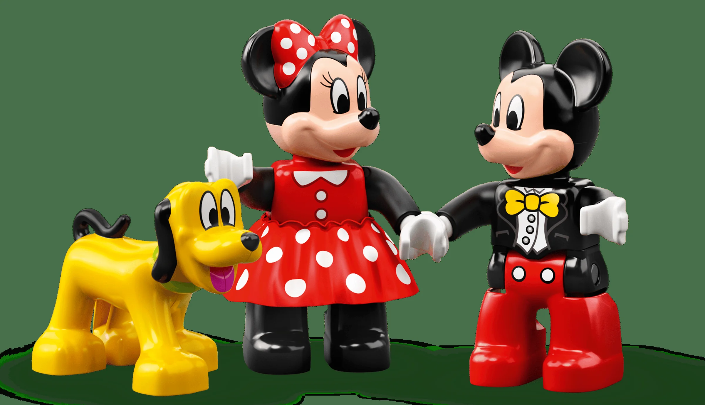 Mickey și Minnie Mouse, împreună cu Pluto, toți din LEGO Duplo.