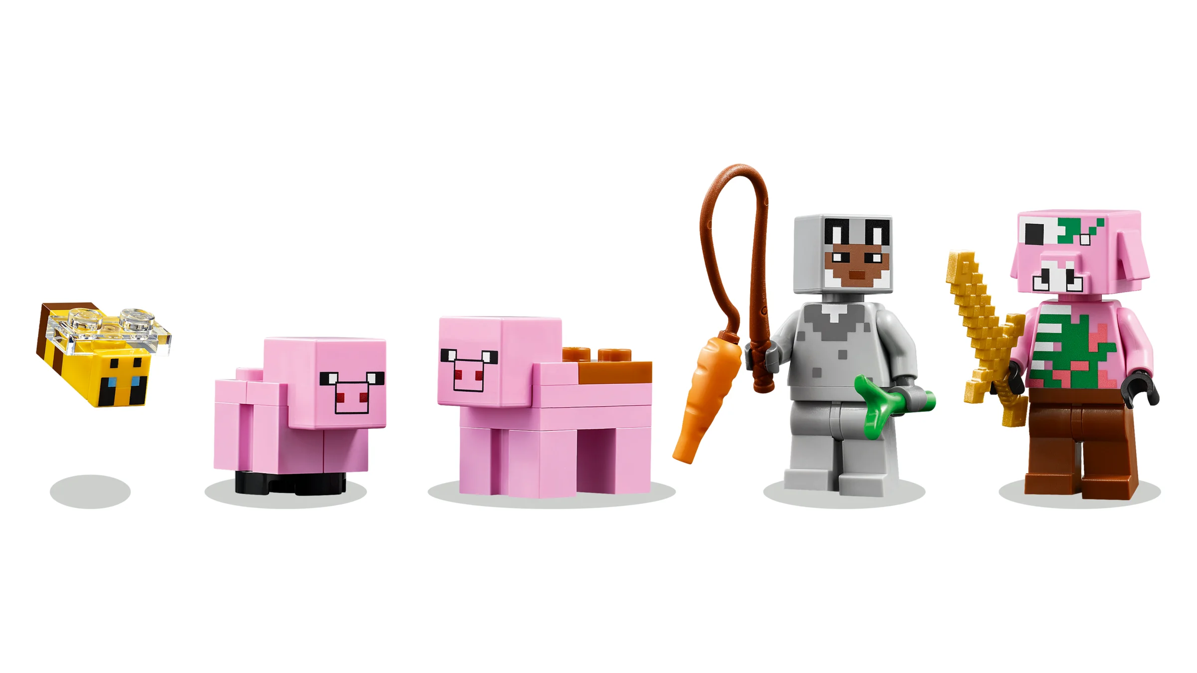 Imagine cu figurinele și mini-construcțiile din setul LEGO Minecraft 21268.
