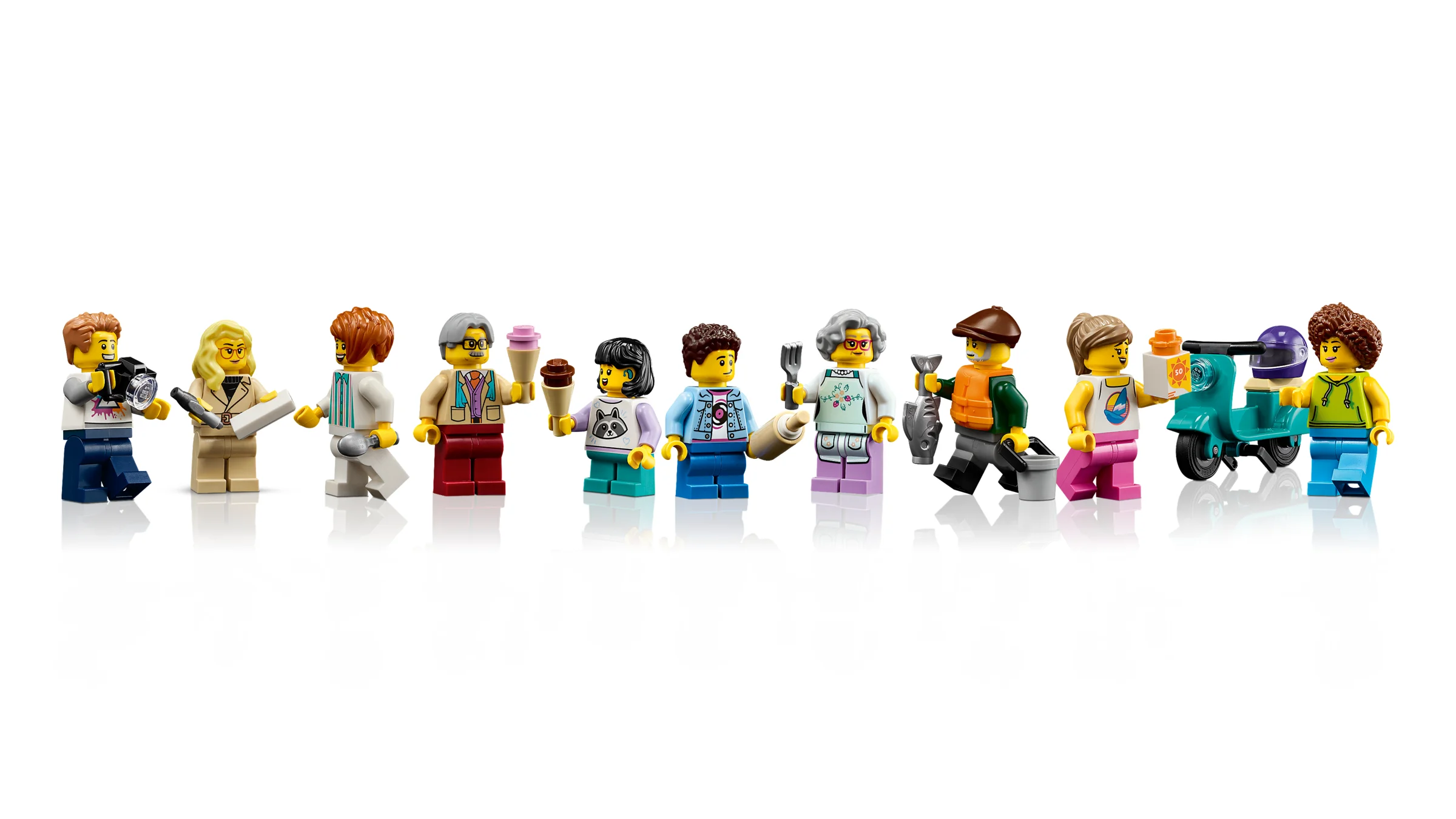 Prezentare detaliată a minifigurinelor LEGO din setul Riviera Italiană 21359.