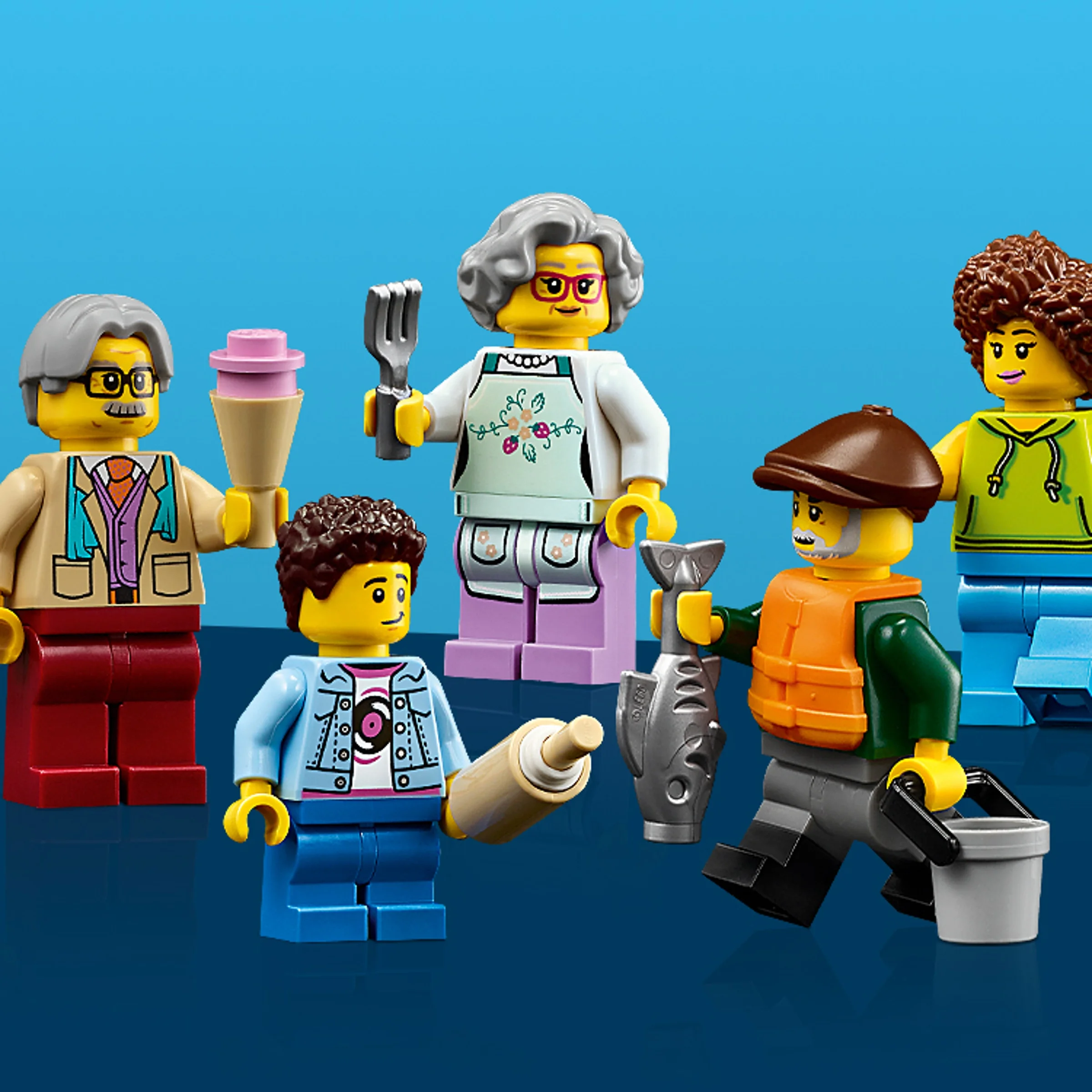 Imagine cu toate cele 5 minifigurine LEGO ale setului Italian Riviera.