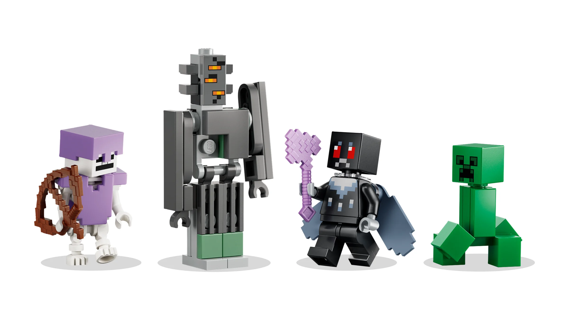 Imagine cu toate cele 4 minifigurine LEGO Minecraft din setul 21586.