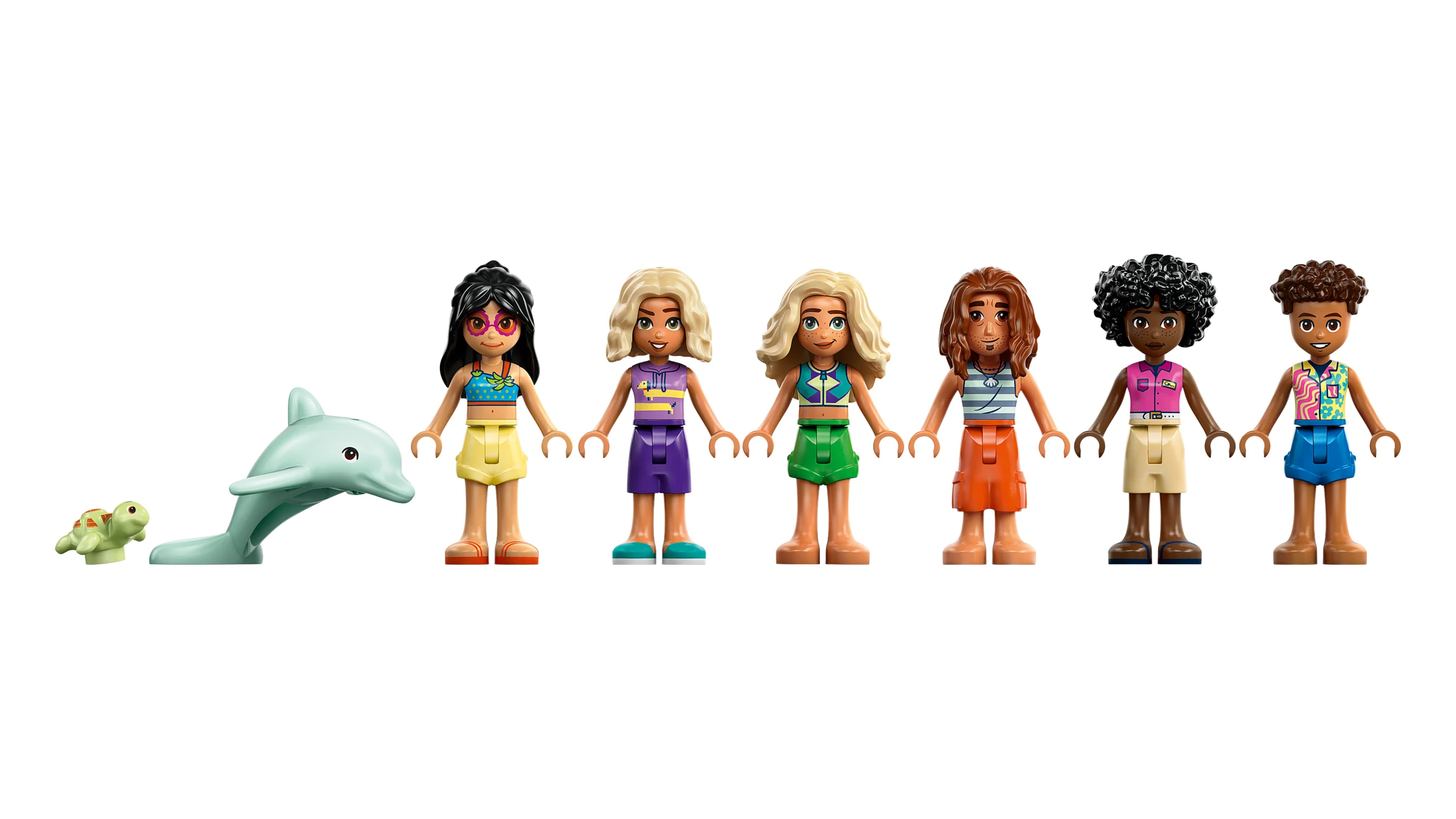 Set cu minifigurine și animale din stațiunea de plajă de vacanță. Include fete și băieți.