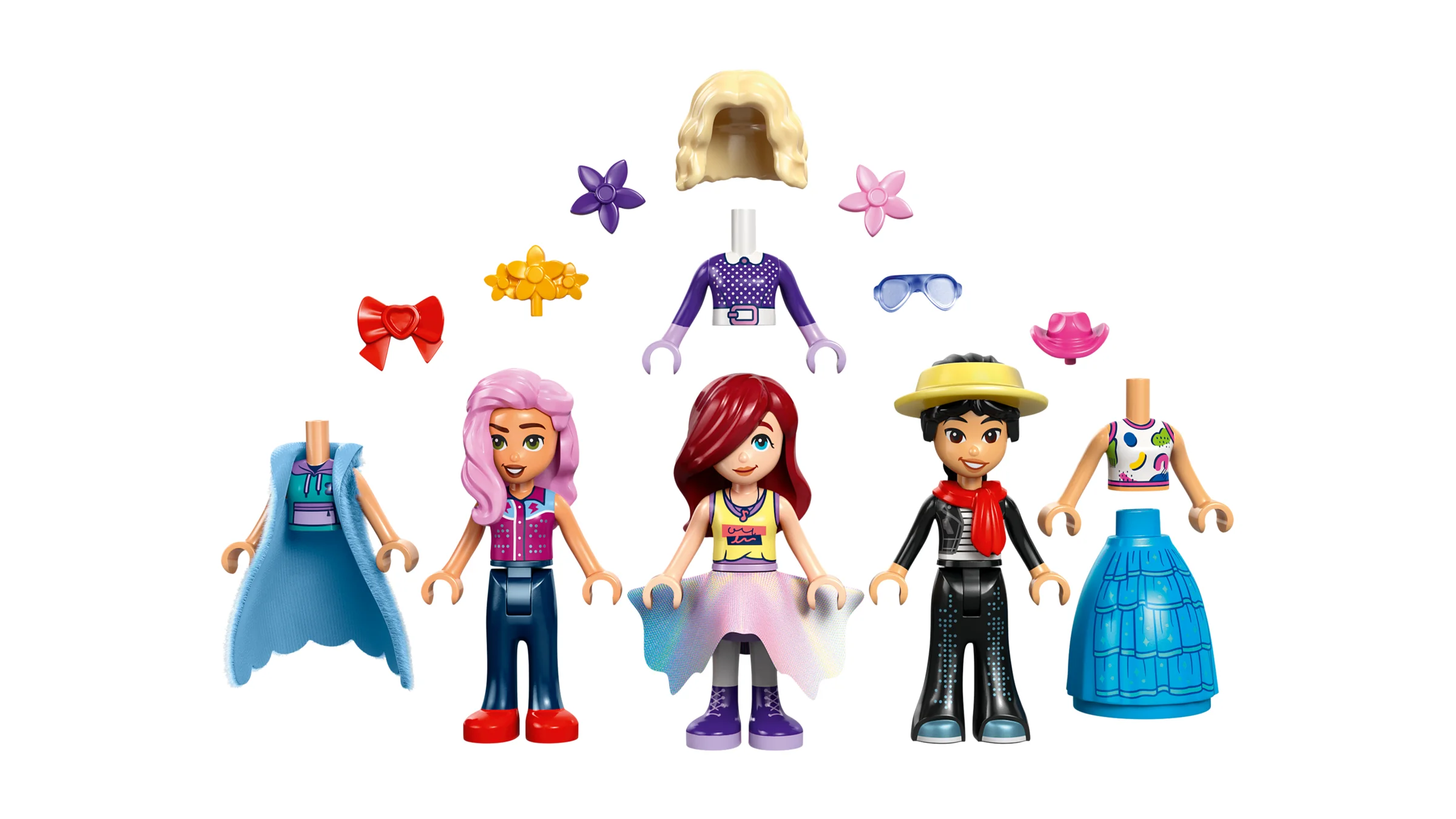 Prezentare minifigurine și accesorii LEGO Friends. Haine diverse, peruci și detalii vestimentare.