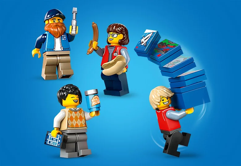 Prezentare detaliată a minifigurinelor din setul LEGO Delivery Truck. Figurinele sunt diverse și pline de detalii.