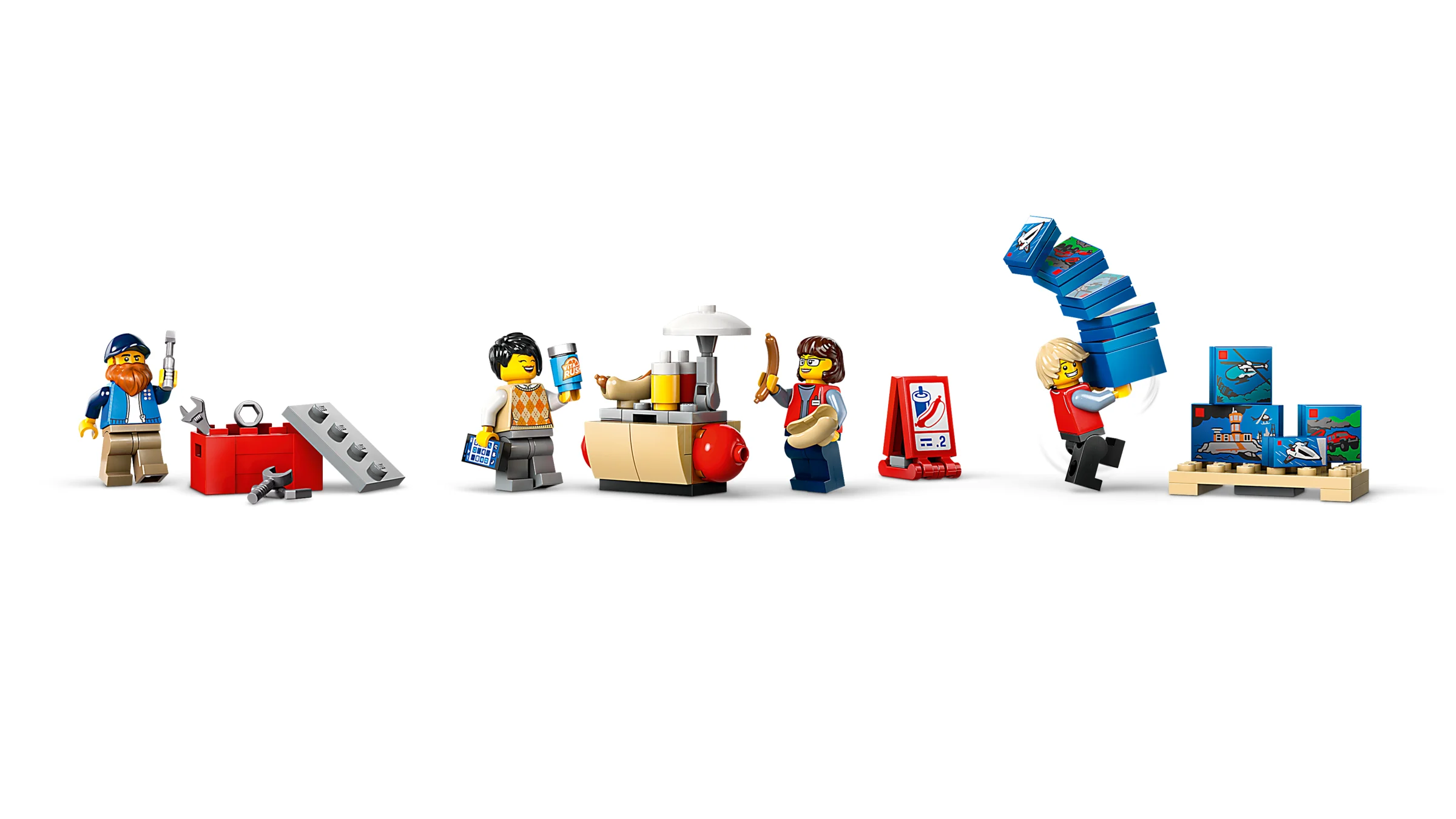 Prezentare a minifigurinelor și accesoriilor LEGO City Delivery Truck (60440).