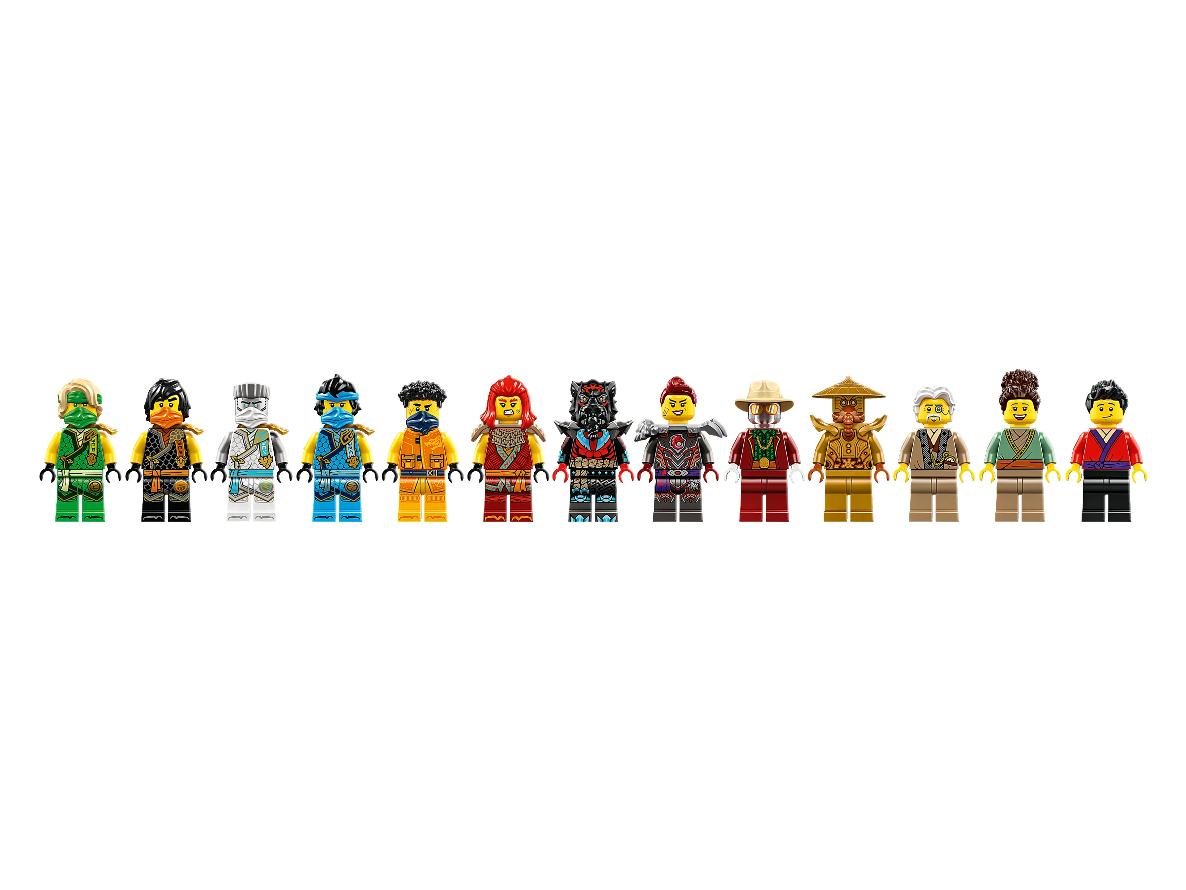 O imagine detaliată cu toate minifigurinele din setul LEGO Ninjago 71814.