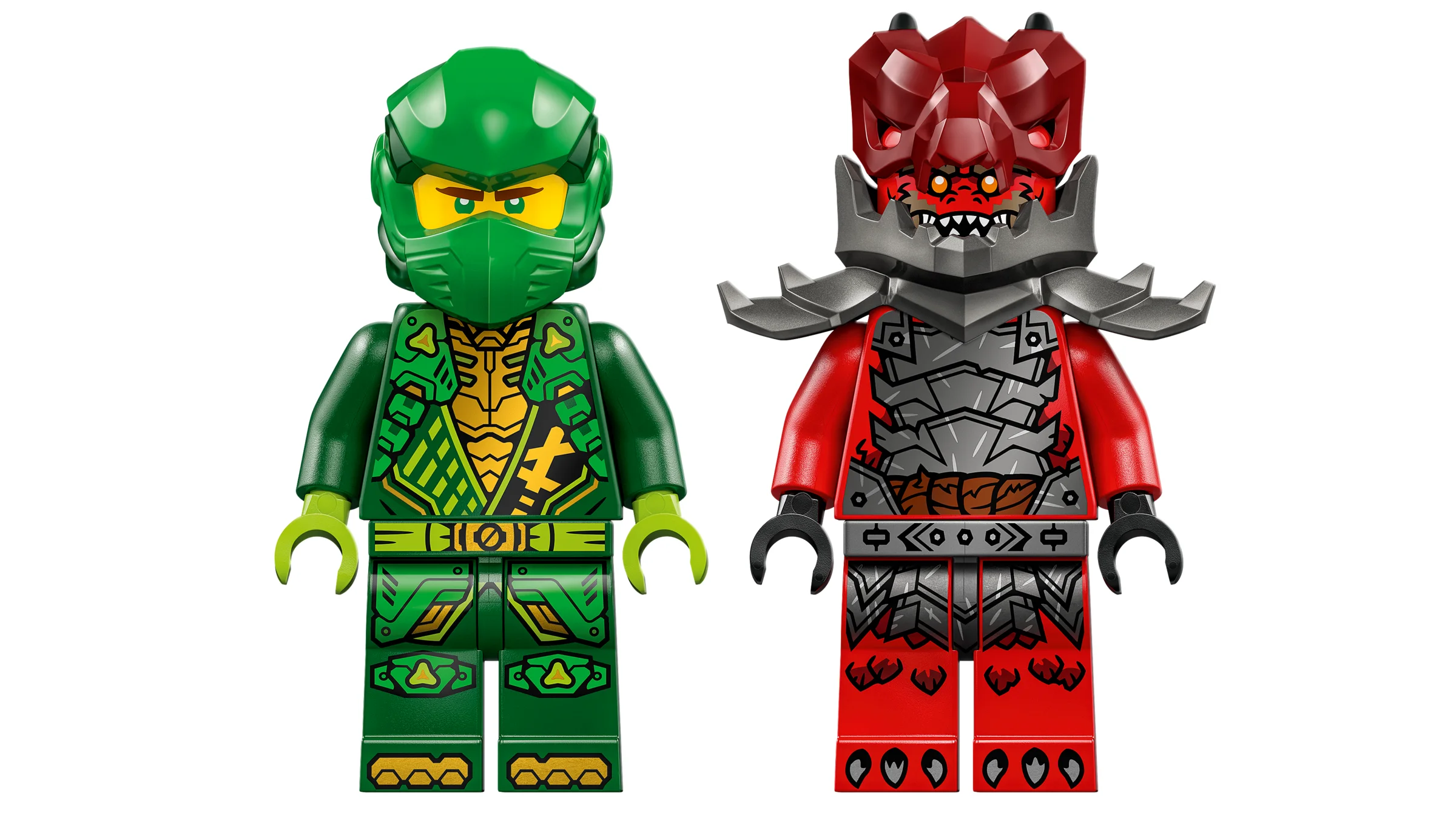Imagine cu cele două minifigurine din set: Lloyd (verde) și un personaj malefic (roșu).