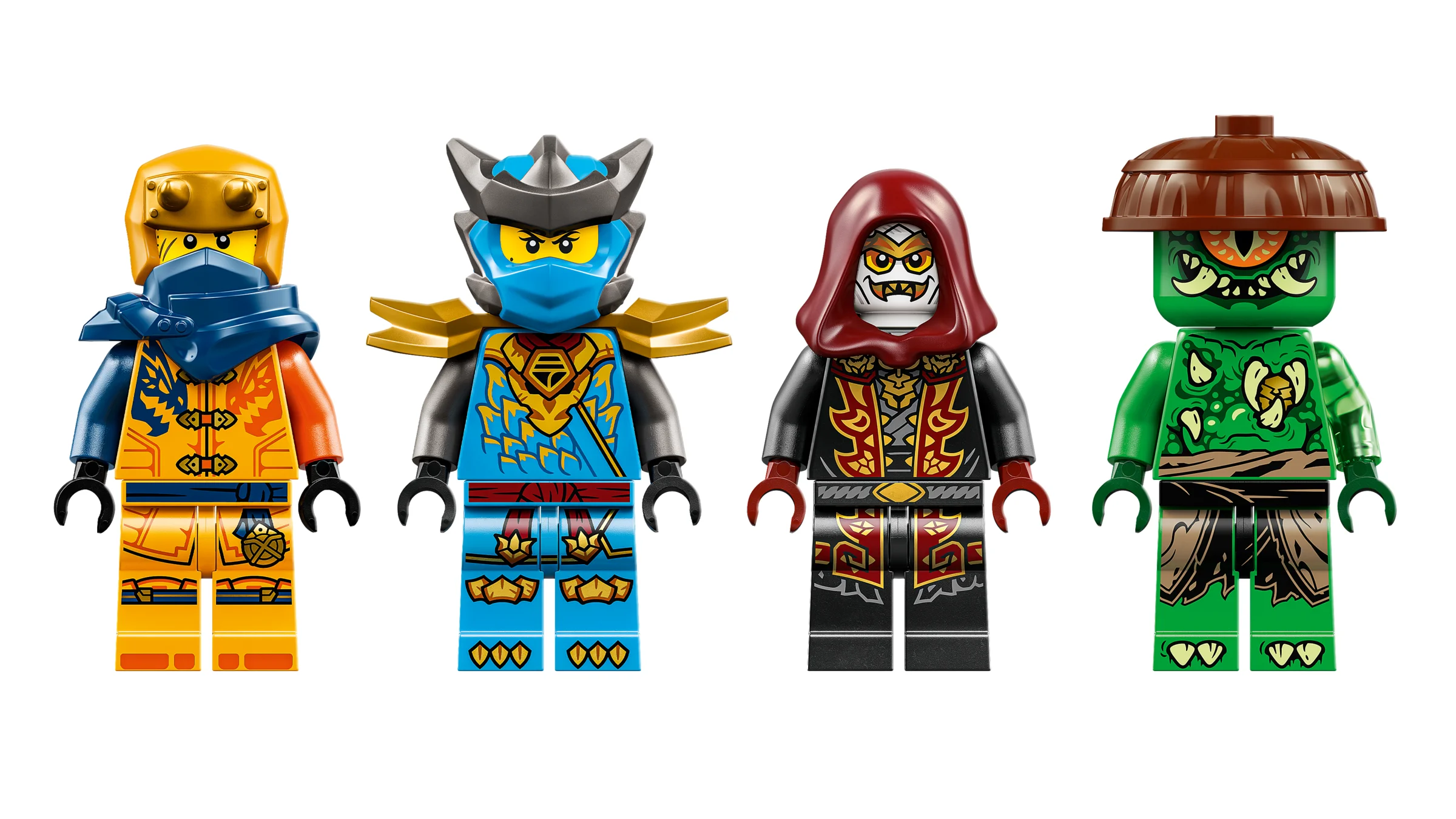 Imagine cu cele patru minifigurine incluse în setul LEGO Ninjago 71855.