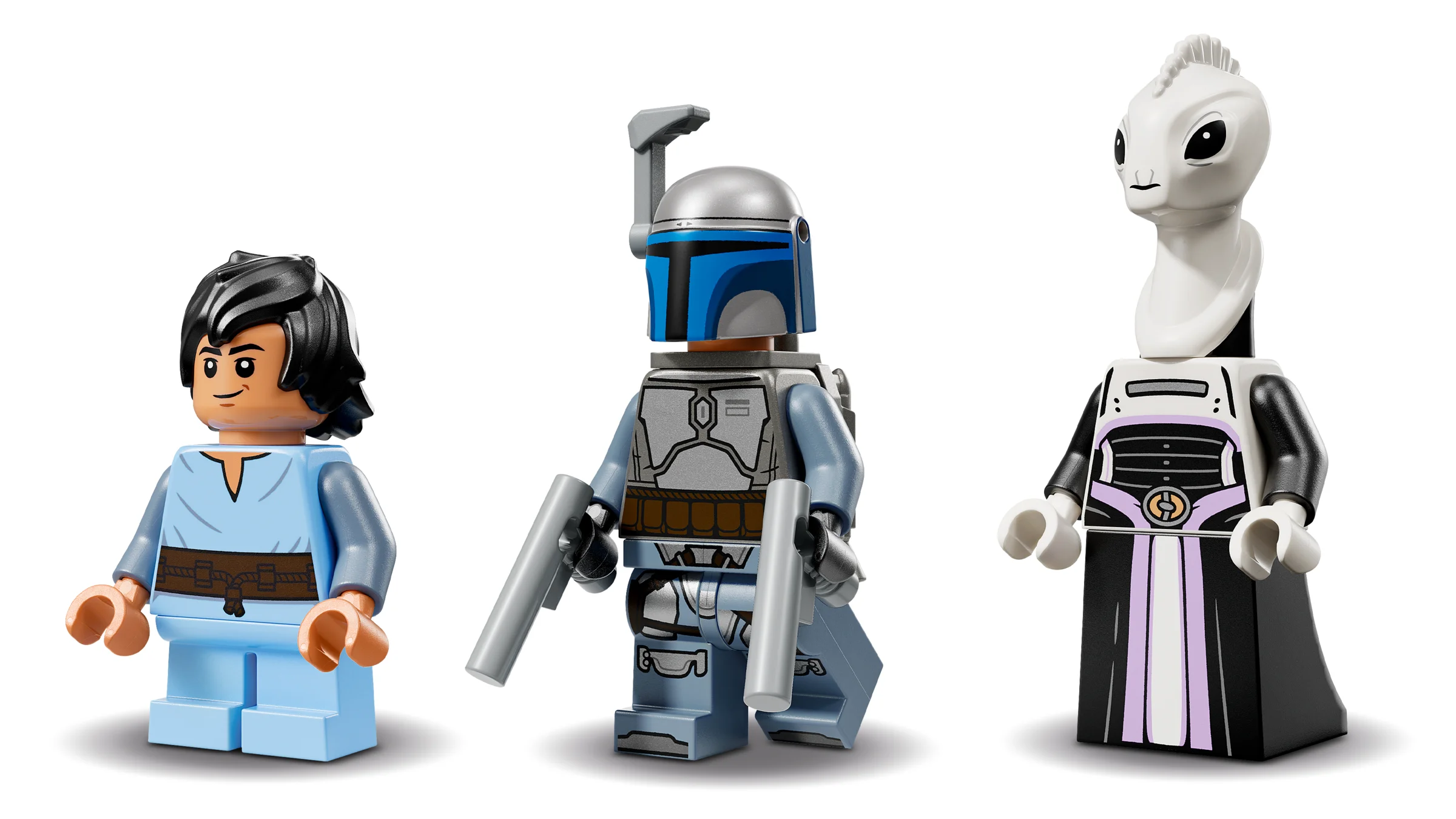 Prezentare detaliată a minifigurinelor din setul LEGO 75343: Jango Fett, Boba Fett tânăr și Taun We.