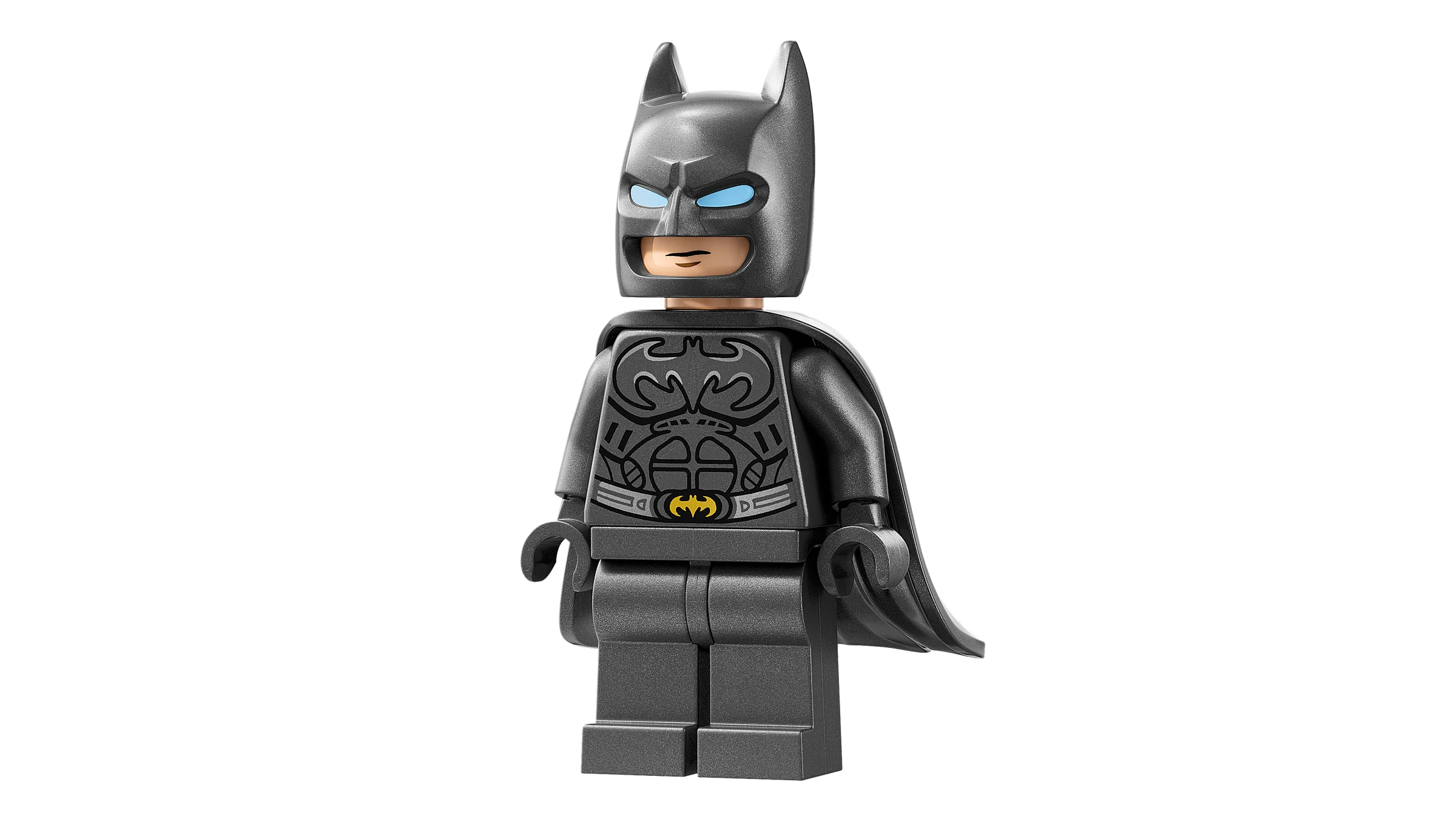 Prim-plan cu minifigurina Batman, cu detalii pe costum și mască.