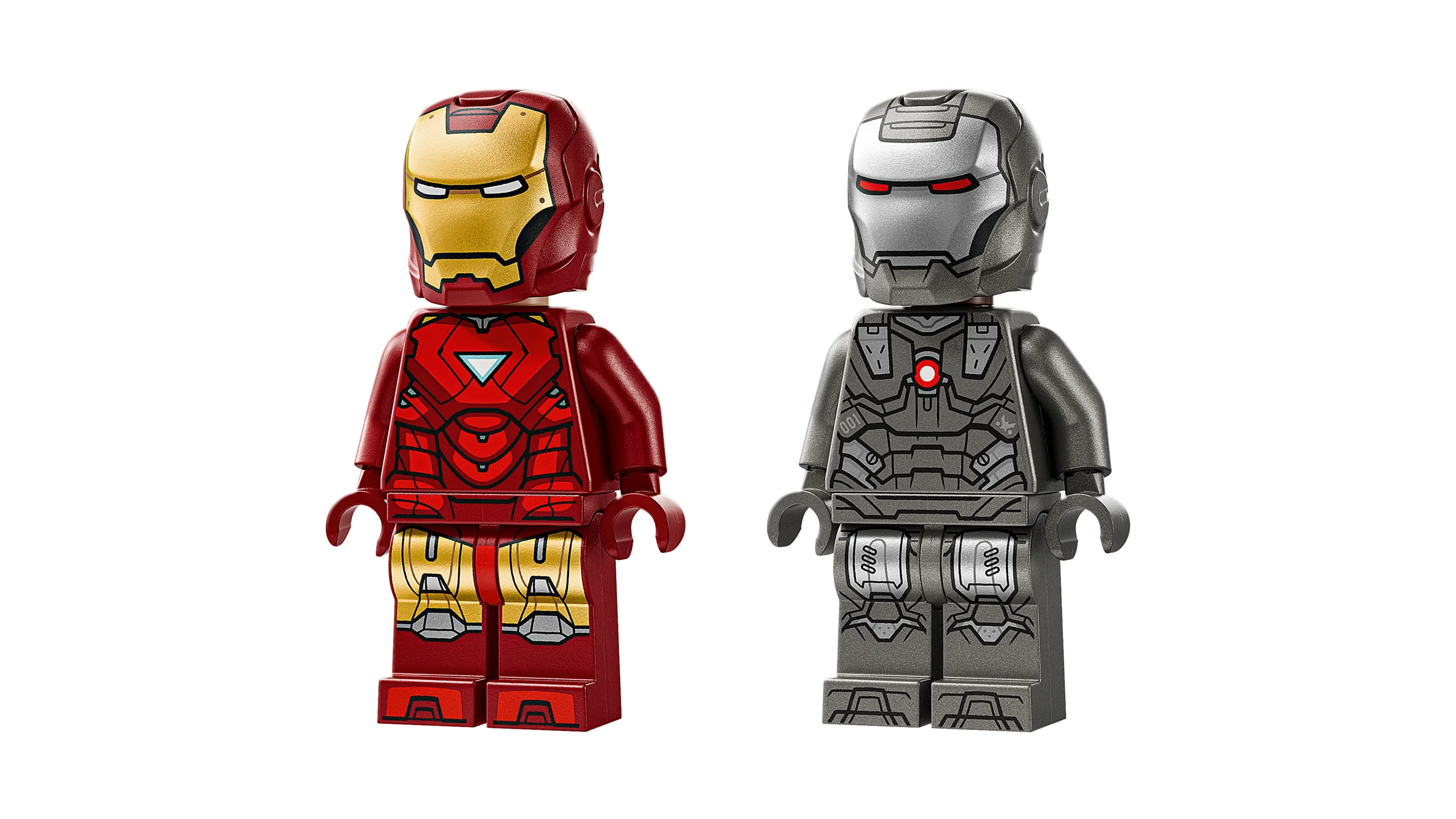 Imagine cu minifigurinele Iron Man și War Machine din setul LEGO 76320.