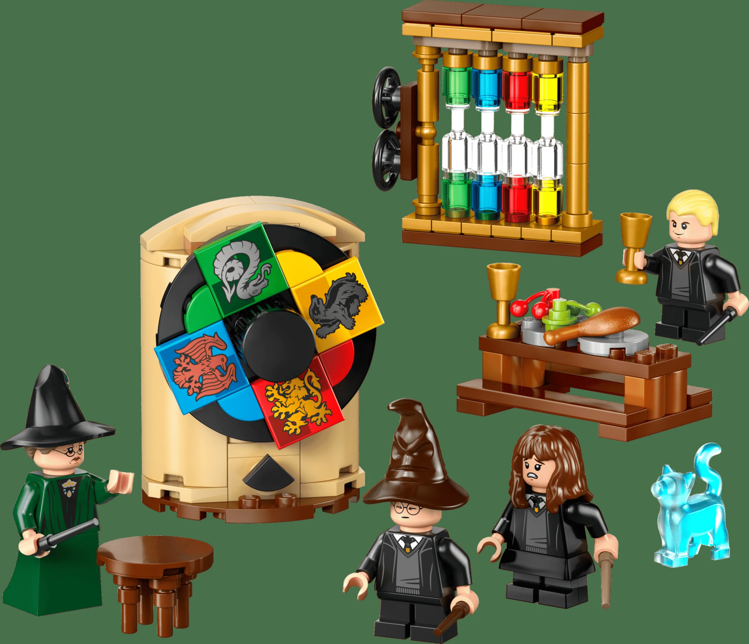Imagine cu minifigurinele și elemente din setul LEGO Harry Potter 