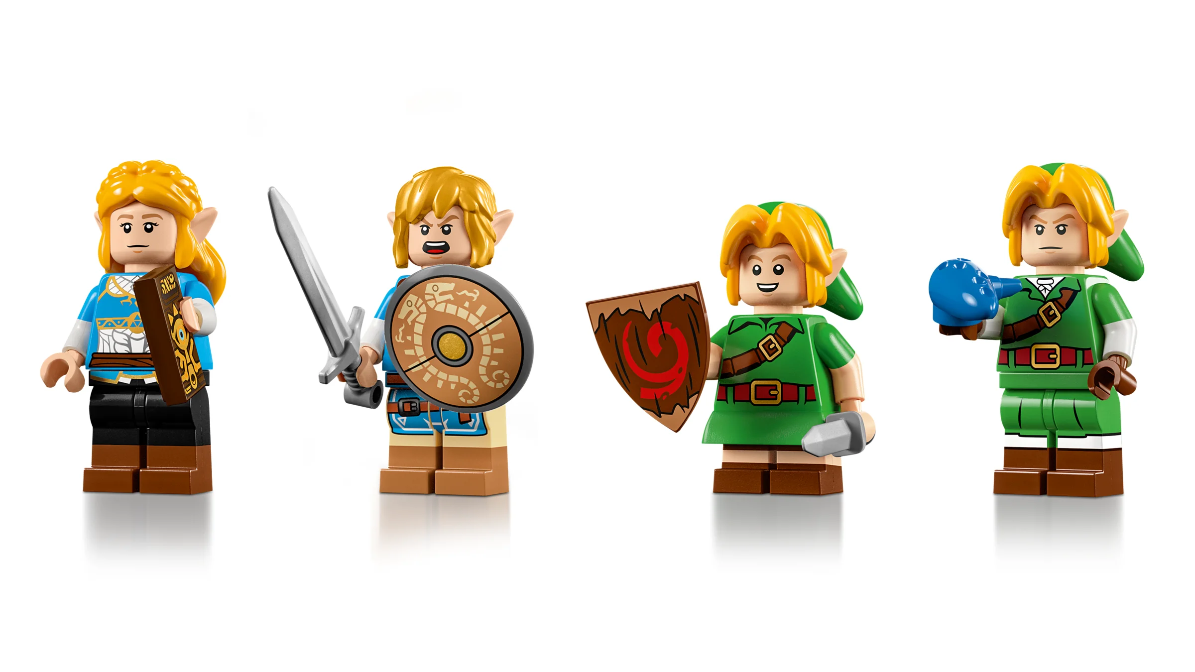 Imagine cu minifigurinele LEGO Link din setul Great Deku Tree 2-în-1. Detalii precise și culori vii.